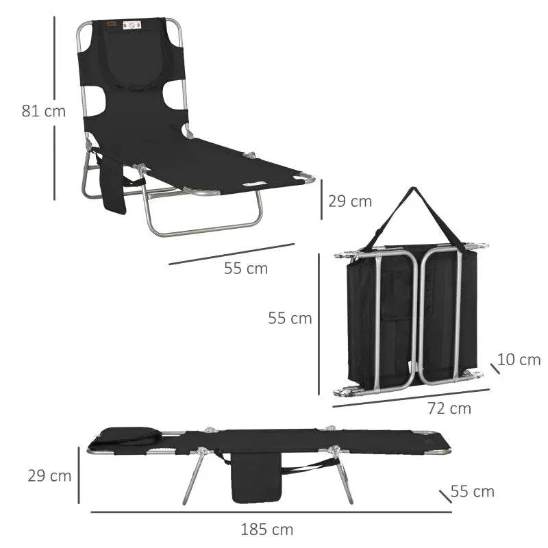 Outsunny foldable sun lounger, black lounge chair with adjustable backrest