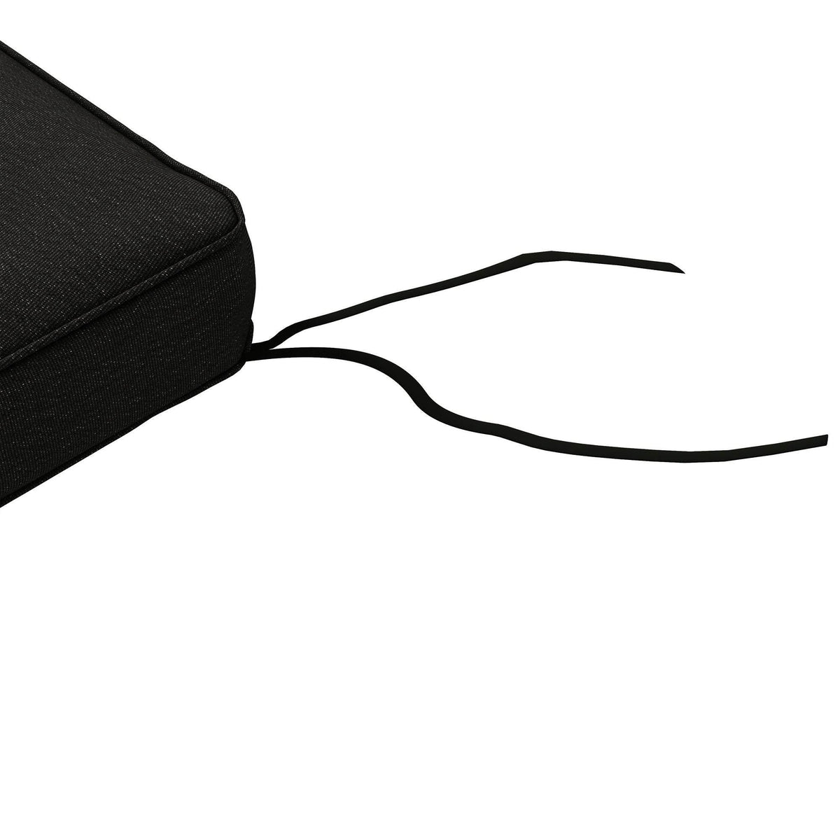 Black cushion corner with long tie strings for securing to chair