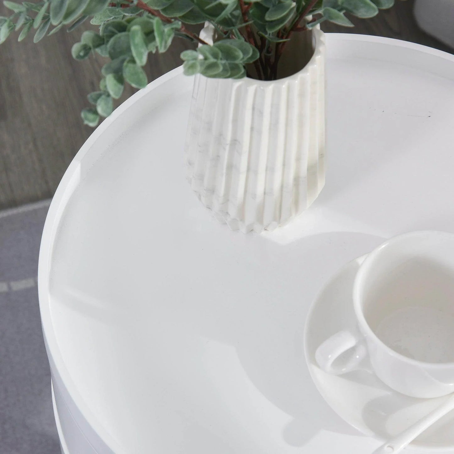 HOMCOM 3-Tier Coffee Table, Round End Table with 2 Hidden Compartments and Detachable Tray, Side Table with Storage for Living Room, Set of 2, White - ALL4U RETAILER LTD