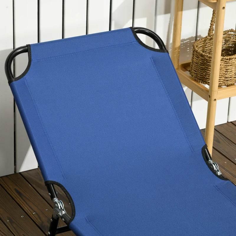 Outsunny Set of 2 Metal Frame Folding Sun Loungers - Blue | Portable Outdoor Reclining Chairs - ALL4U RETAILER LTD