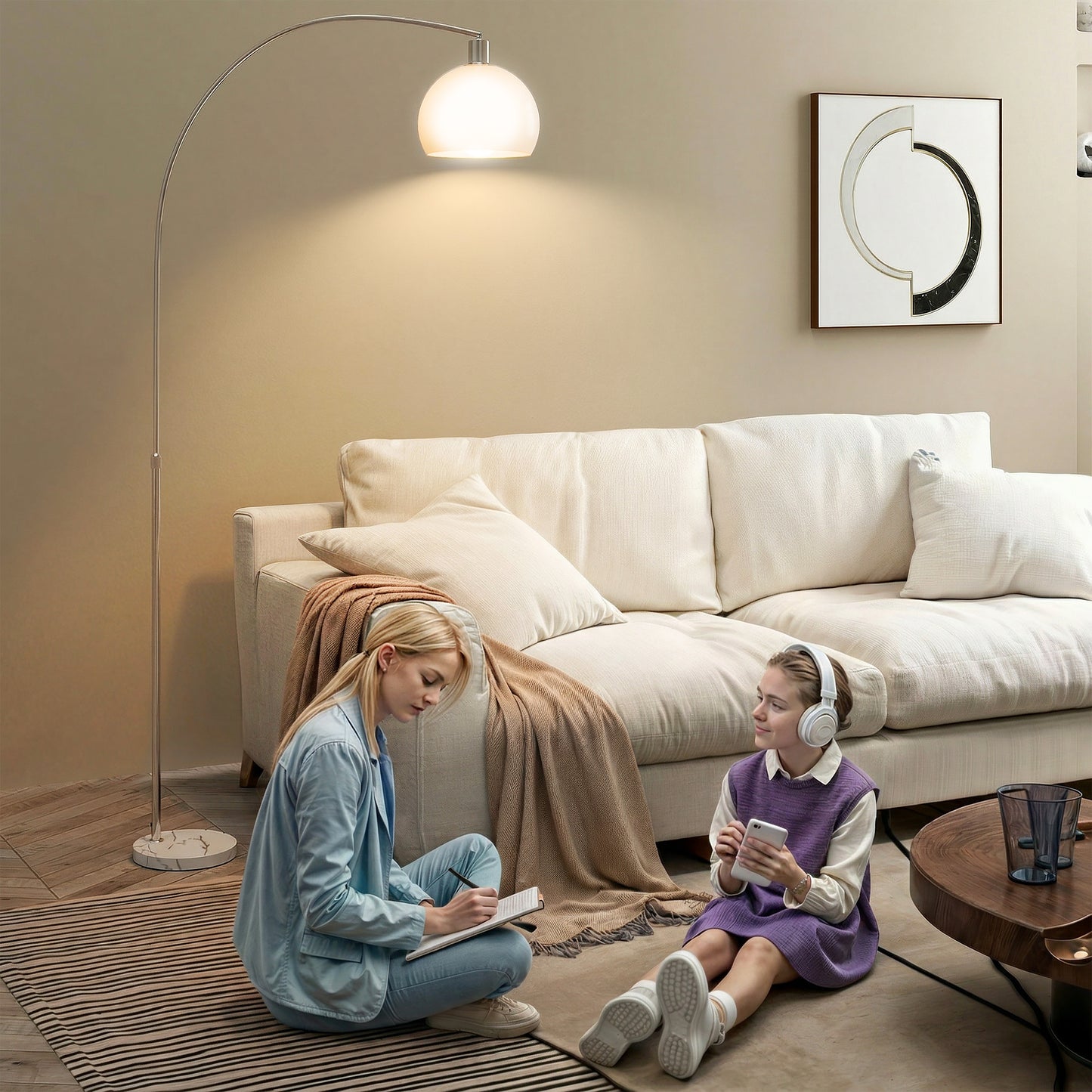 HOMCOM Floor Lamp For Living Room And Office Modern Standing Lamp With Shade And Foot Switch White Marble Base