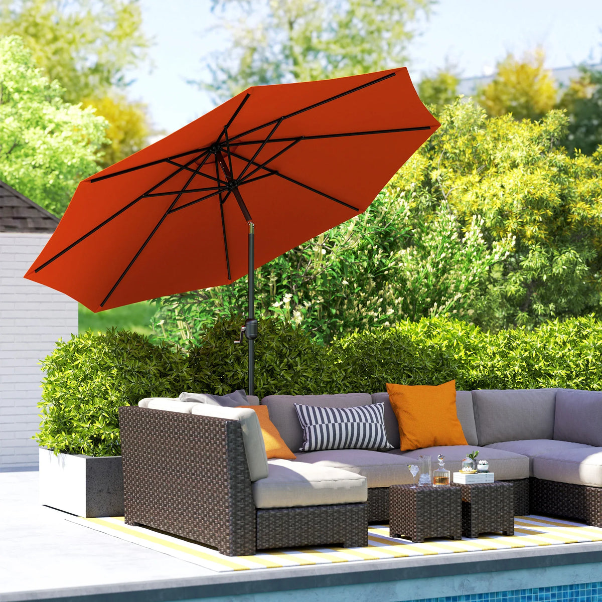 Outsunny orange garden parasol umbrella with 8 ribs and crank-tilt pole for patio