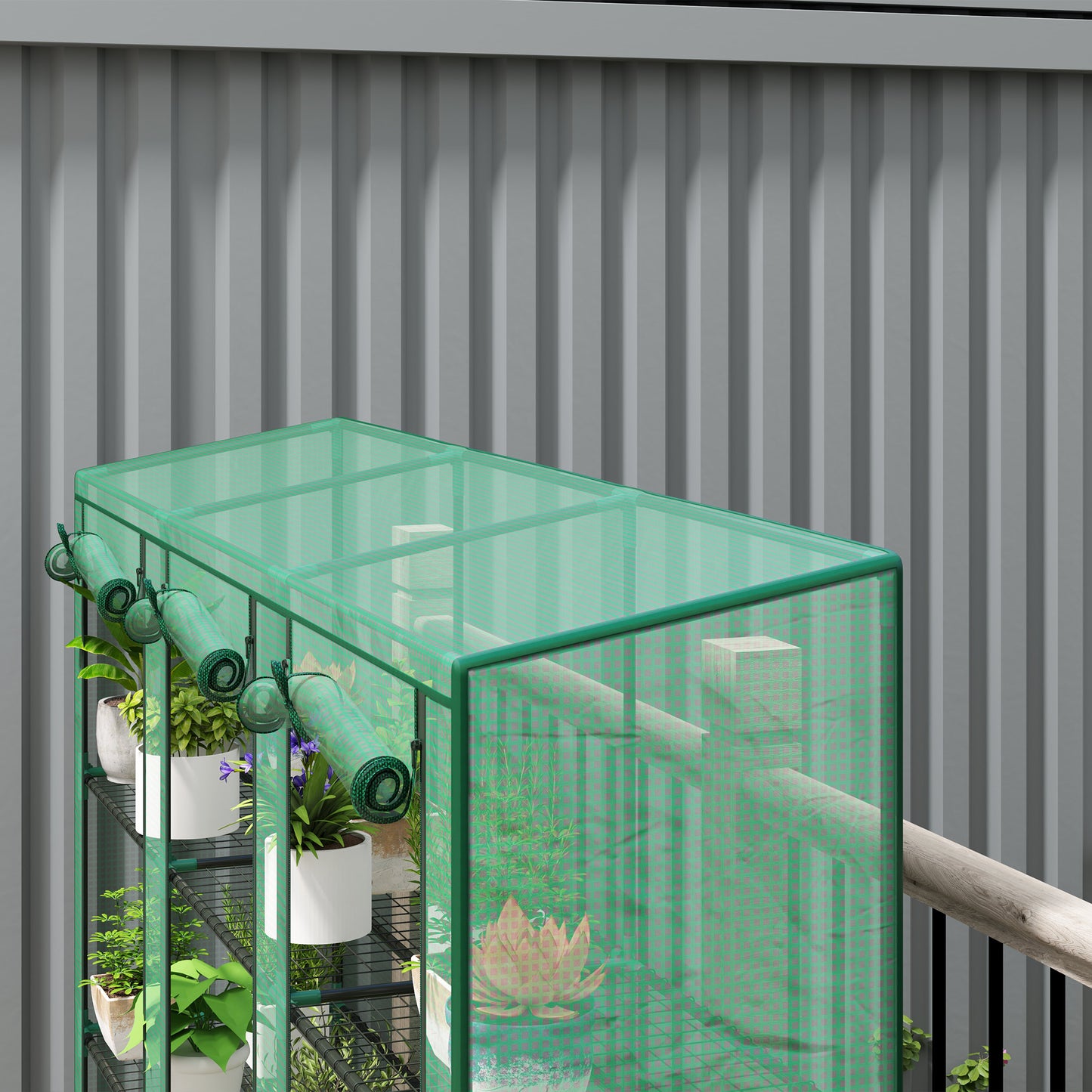Outsunny 46 X 215 Cm Three Tier Plastic Greenhouse With PE Cover And Roll Up Doors For Plants