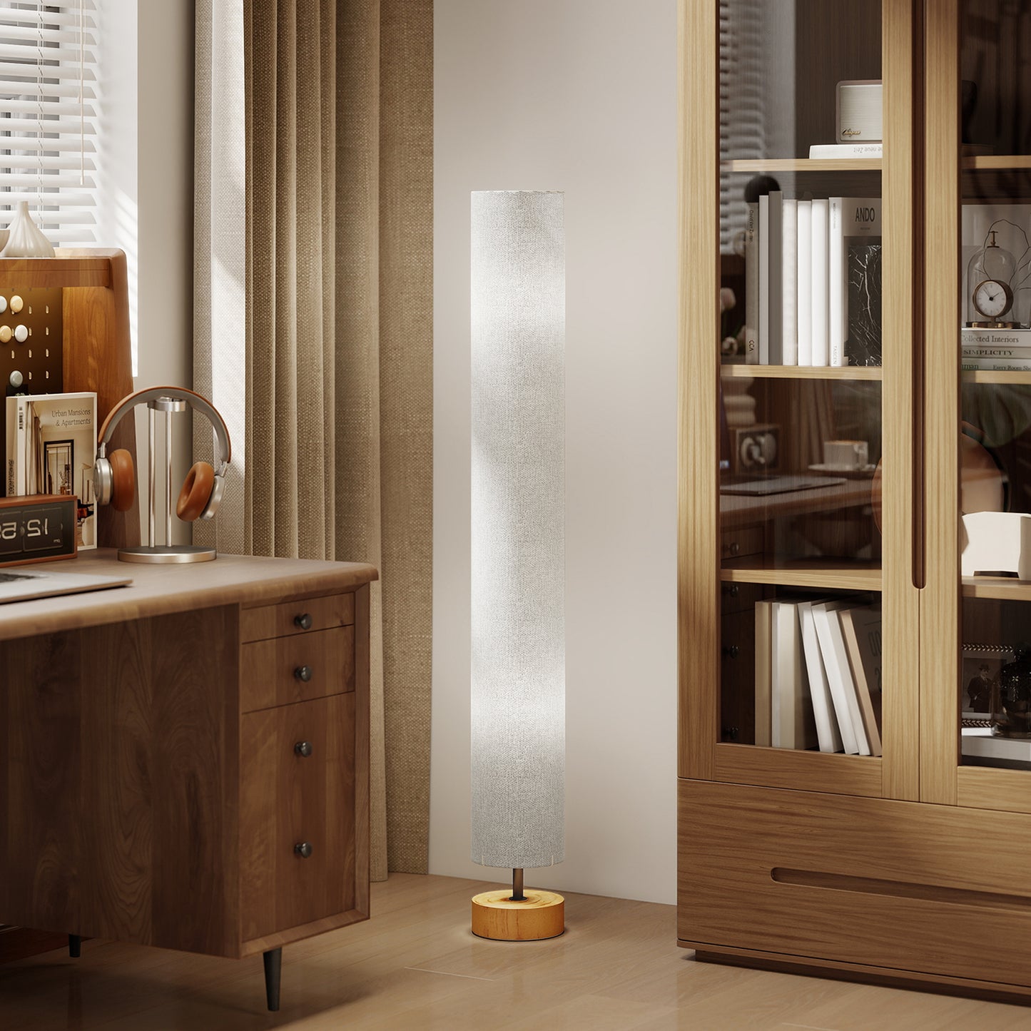 HOMCOM LED Floor Lamp 120cm Modern Standing Lamp With 3000K 4500K 6500K Colour Temperatures Linen Shade Wooden Base Grey