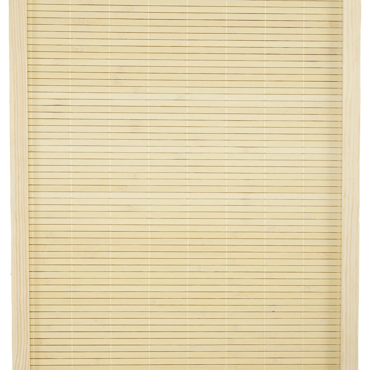 Close-up of natural bamboo slat texture on a 4-panel folding privacy screen