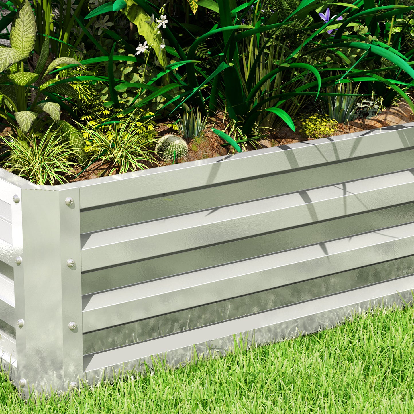 Outsunny Raised Beds for Garden Galvanized Outdoor Planters for Herbs and Vegetables Patio Balcony Backyard Silver