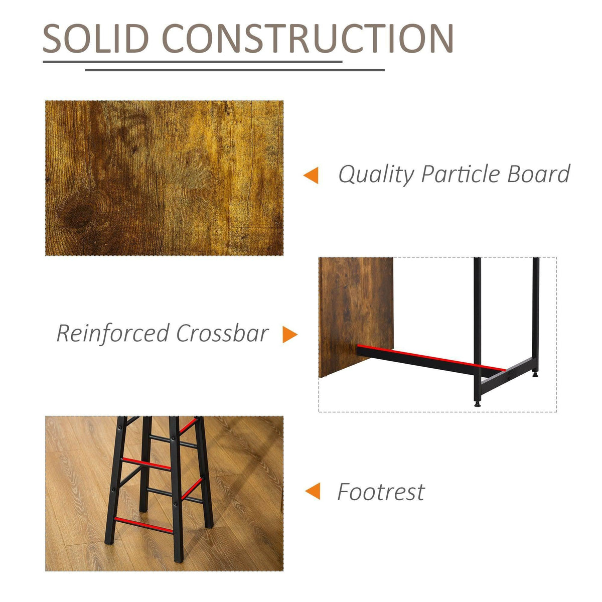 Industrial bar table and stools with dark woodgrain look and black metal legs