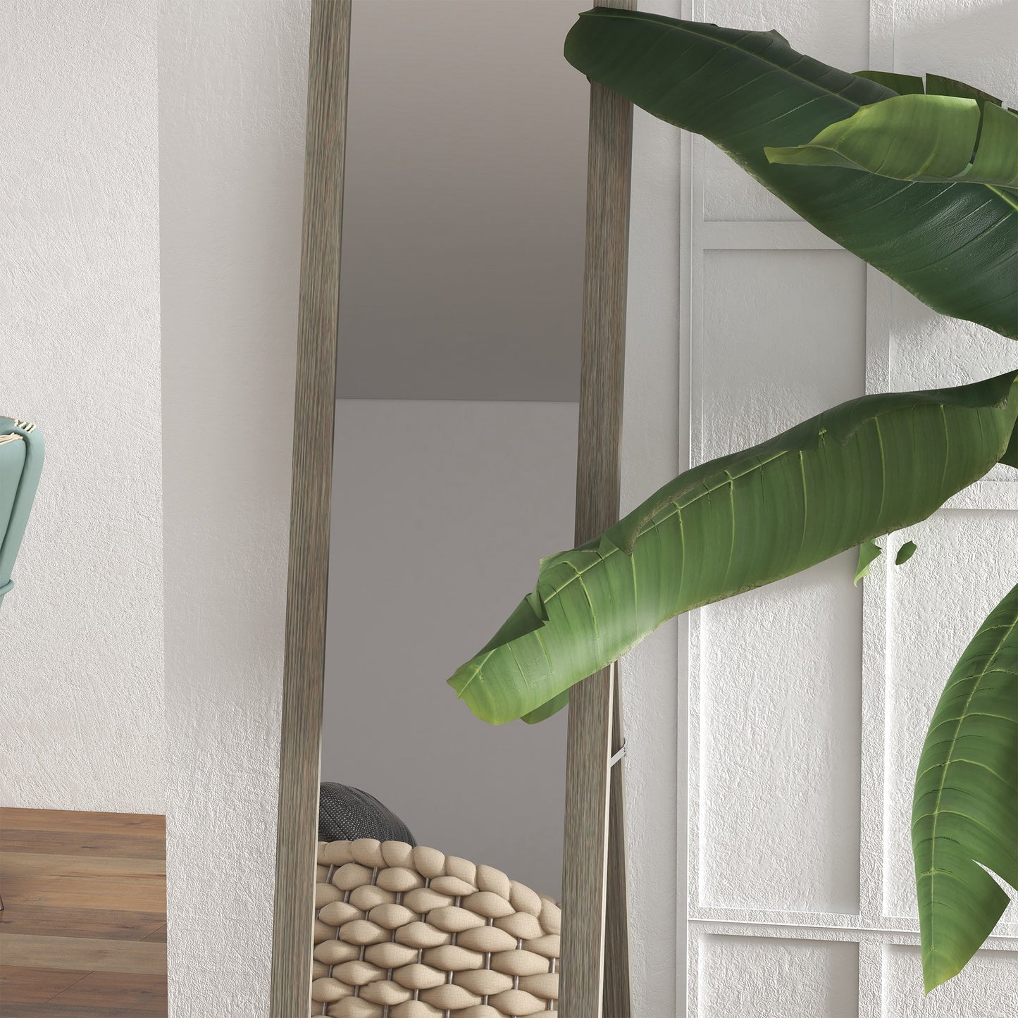 HOMCOM Full Length Mirror 37 X 157 cm Rectangular Full Body Mirror Grey Living Room And Bedroom Hanging Or Freestanding