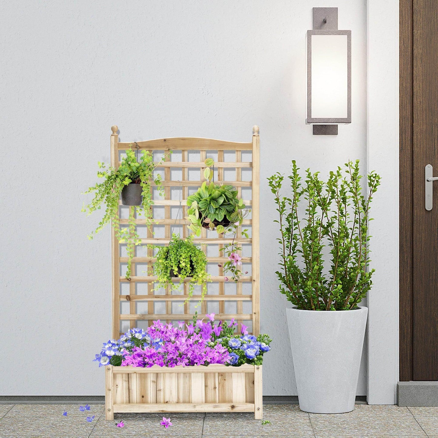 Outsunny Garden Planters with Trellis for Climbing Vines, Wood Raised Beds for Garden, Flower Pot, Indoor Outdoor, Natural - ALL4U RETAILER LTD