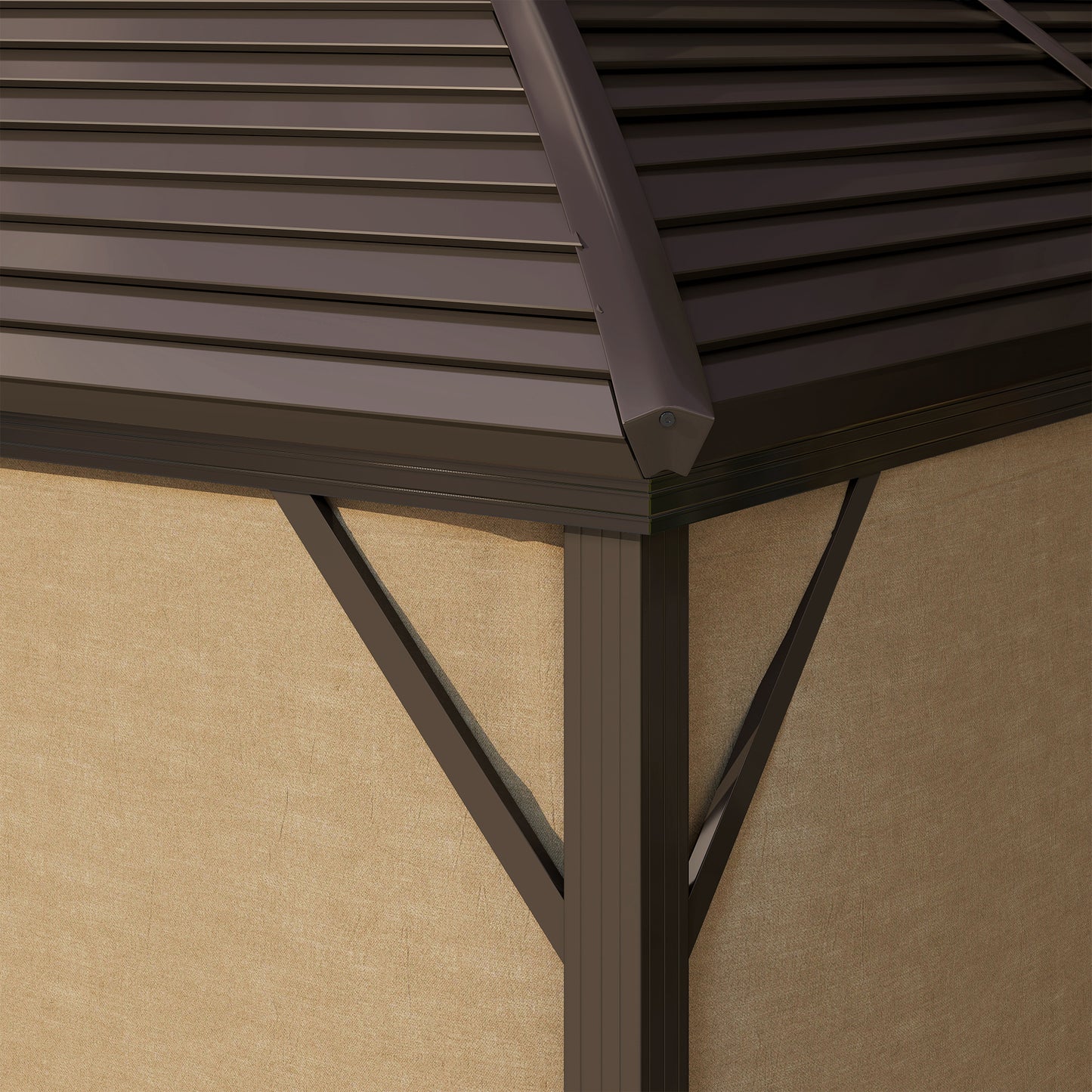 Outsunny 3 By 4m Hardtop Gazebo With Metal Roof Aluminium Frame Netting Curtains Permanent Pavilion Brown