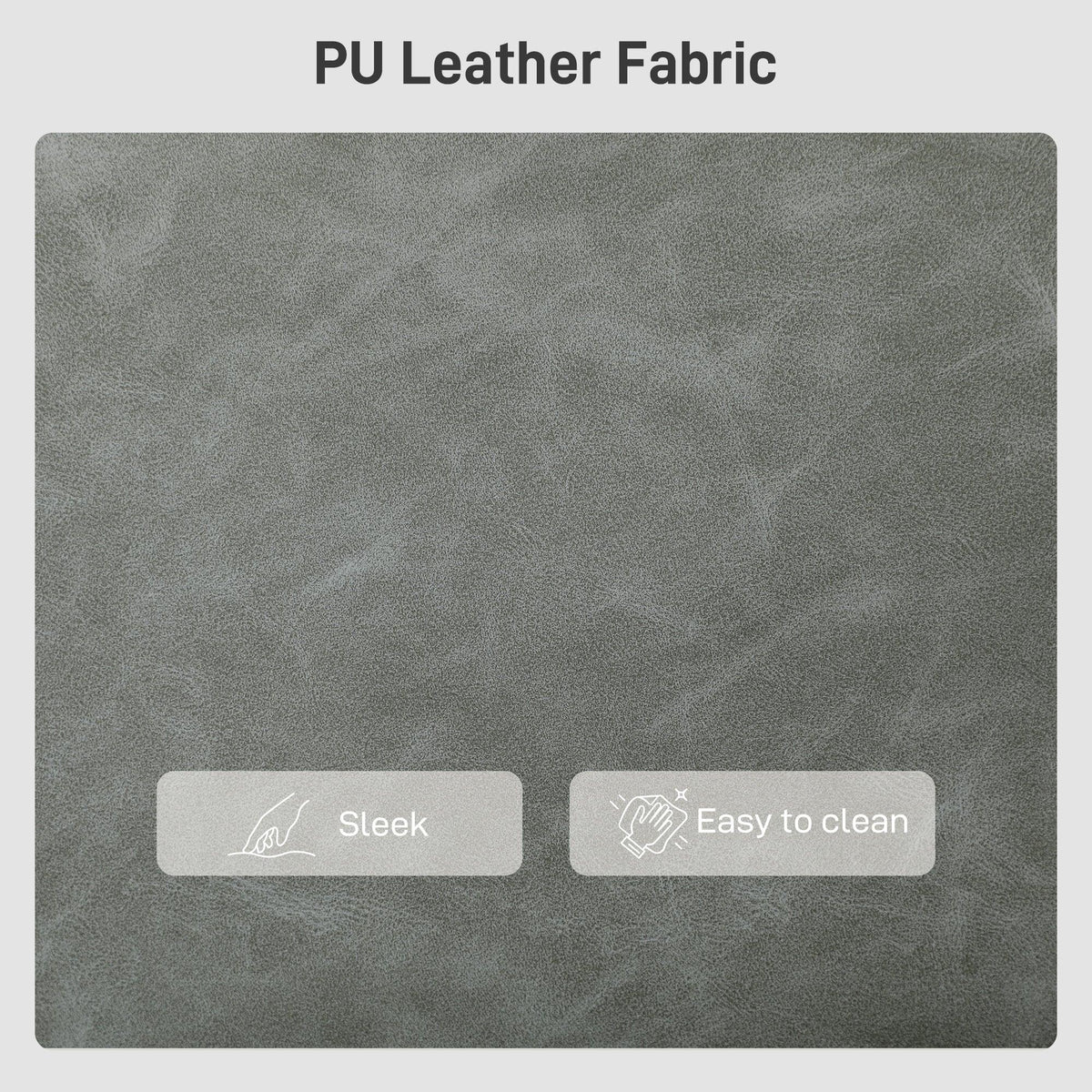 Grey PU leather fabric close-up with smooth, wipe-clean texture
