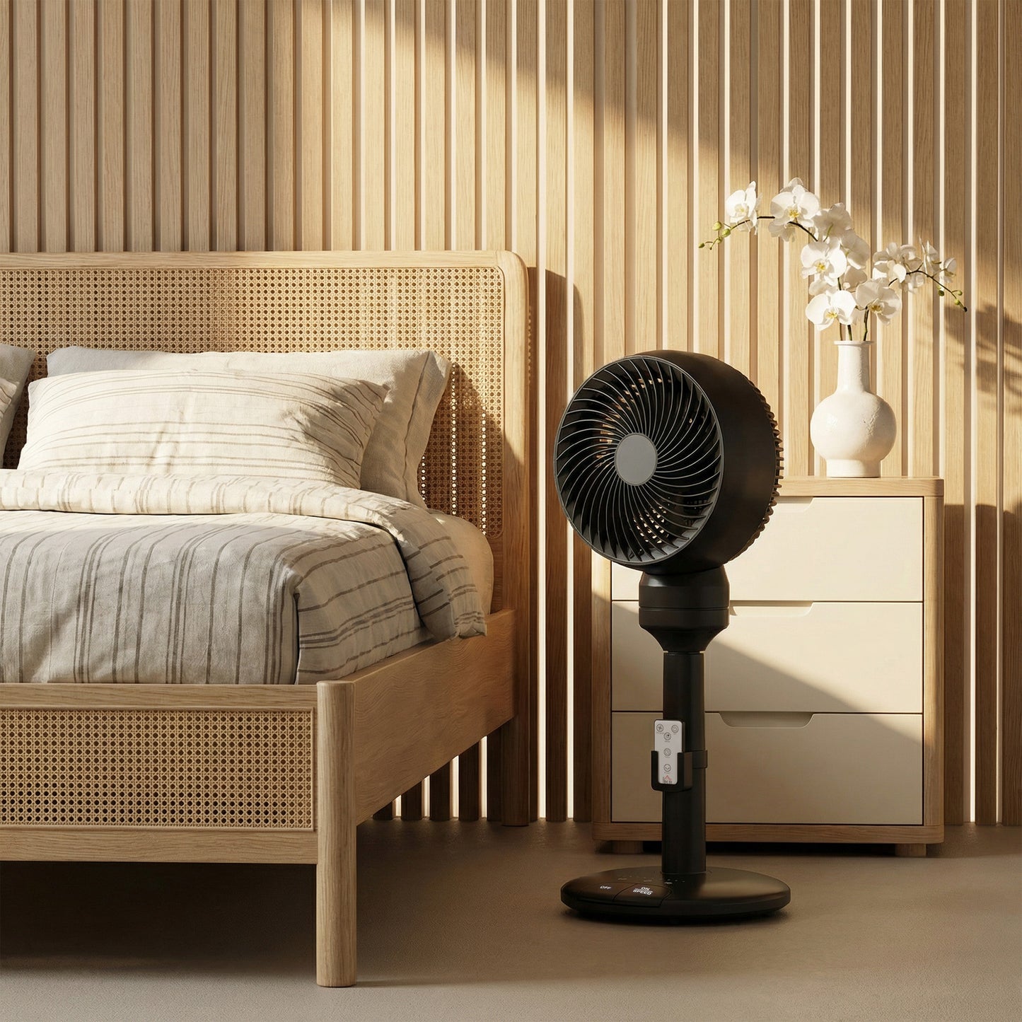 HOMCOM Air Circulator Pedestal Fan With 9 Inch Oscillating Head Remote Control 3 Speed 3 Mode Black