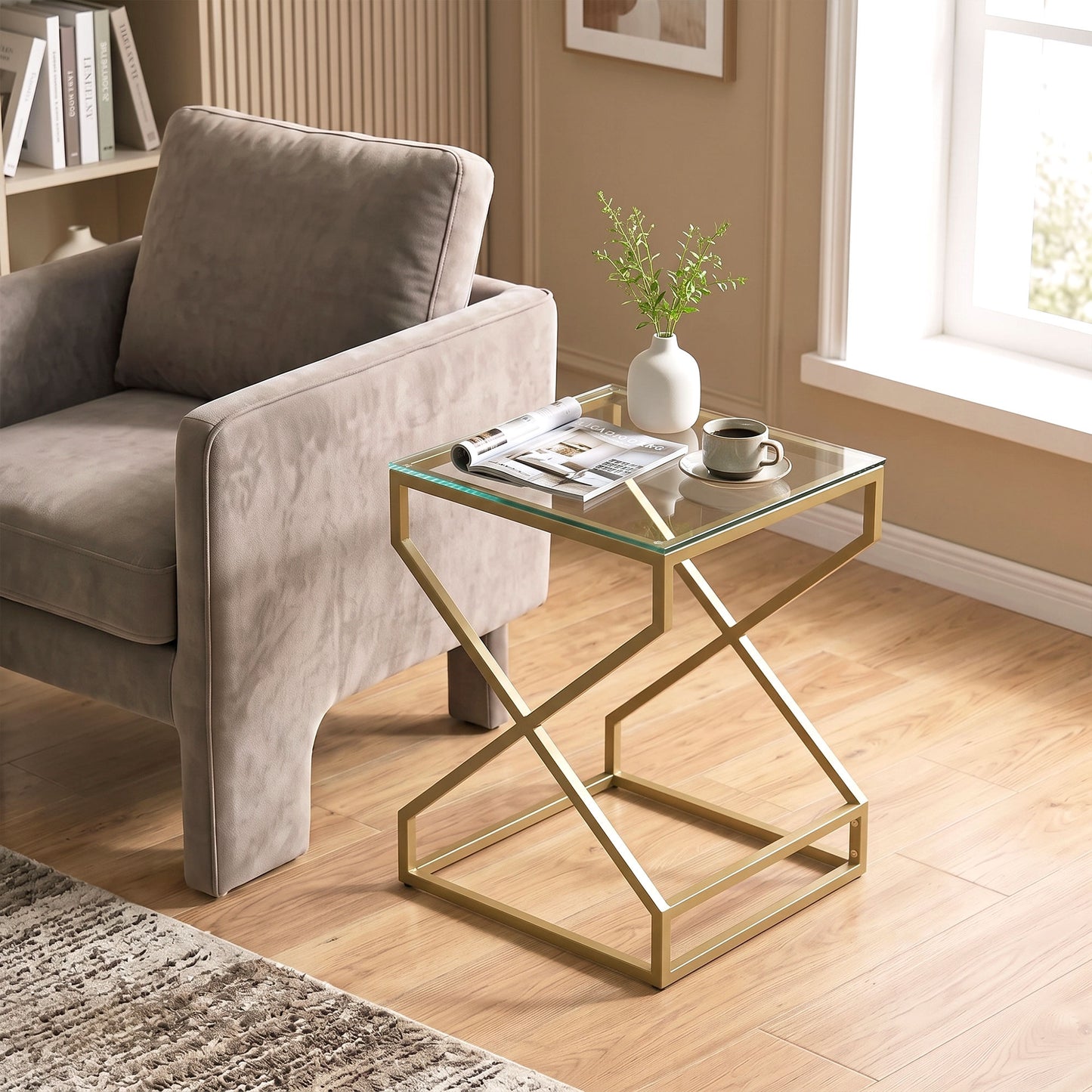 HOMCOM Set Of 2 Nesting Side Tables With Tempered Glass Tops And Steel Legs