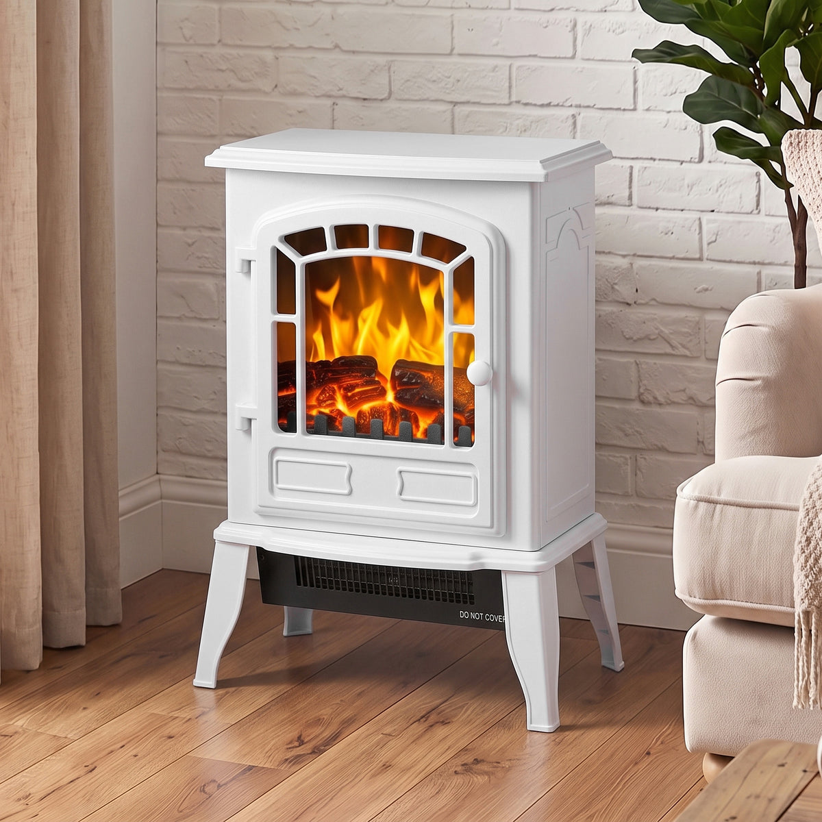 HOMCOM 2000W Freestanding Electric Fireplace With LED Flame And Thermostat White