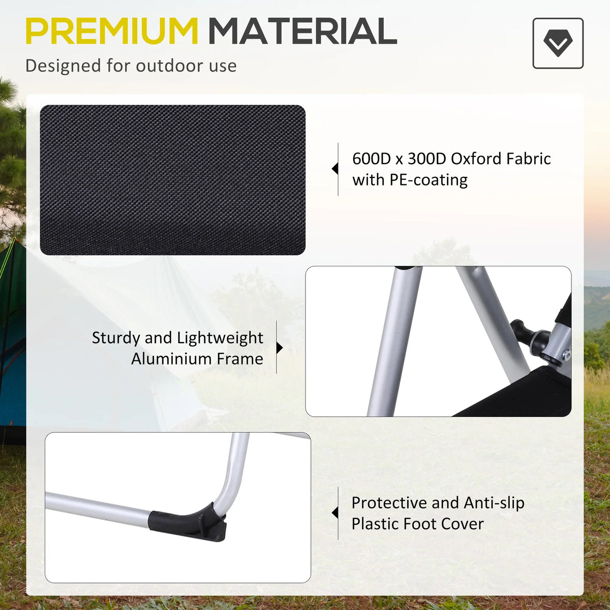 Folding camping chair set with aluminum frame and anti-slip plastic foot covers
