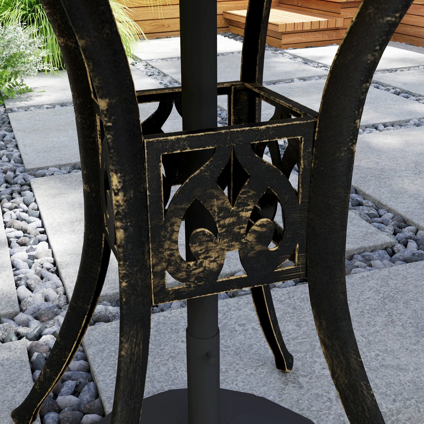 Outsunny 78 Cm Round Garden Dining Table With Parasol Hole Antique Cast Aluminium Bronze Tone Outdoor Table