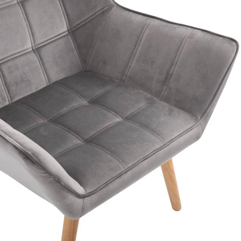 HOMCOM Set Of 2 Modern Armchairs in Grey with Wide Arms, Slanted Back, and Rubber Wood Legs - Ideal for Living Room, Bedroom, or Home Office Décor - ALL4U RETAILER LTD
