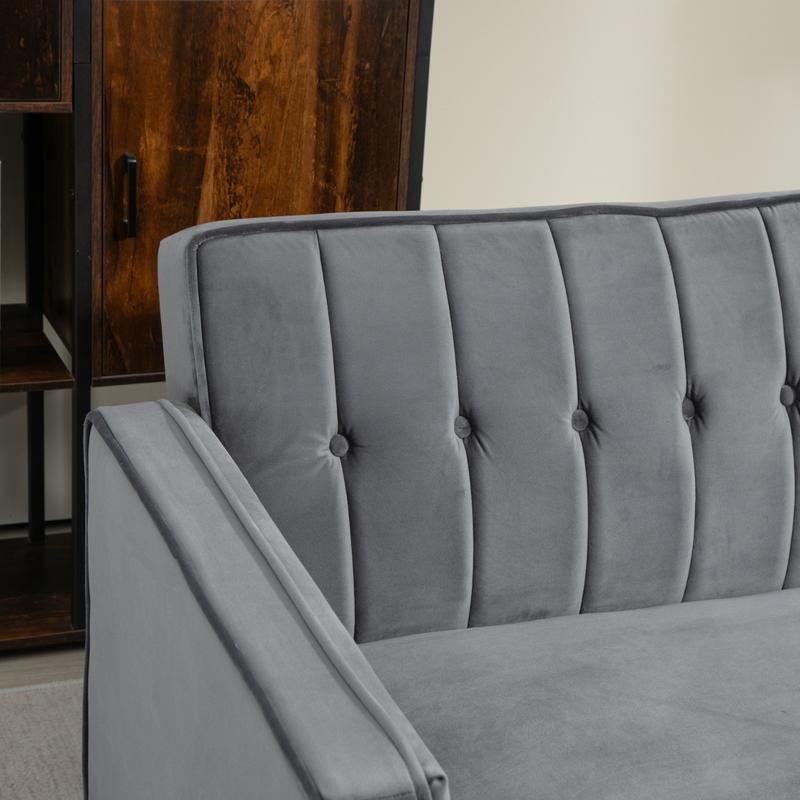 HOMCOM Velvet Feel Three Seater Sofa Bed In Dark Grey With Thick Cushions And Back Support