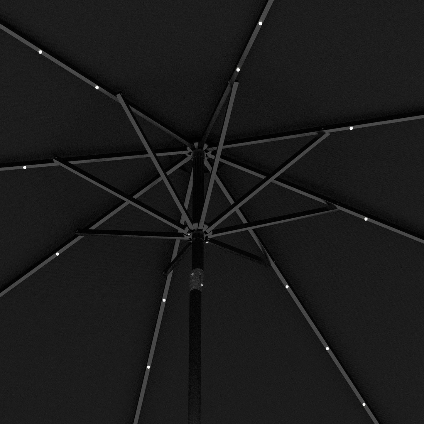 Outsunny 2.7m Black Patio Umbrella with Solar LED Lights and Tilt Function - ALL4U RETAILER LTD