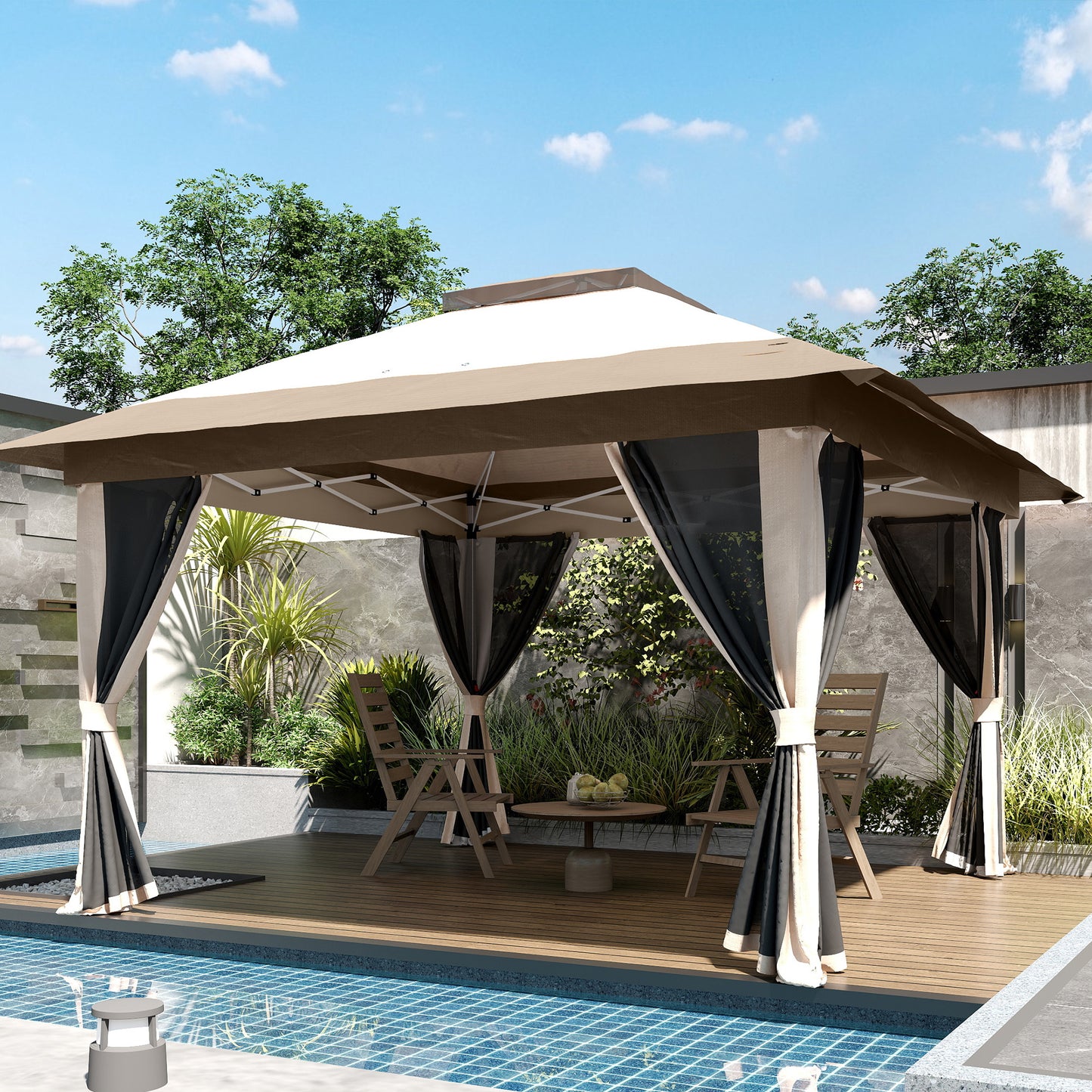 Outsunny 3.6 x 3.6m Pop Up Gazebo With Accessories Beige UPF50 Plus Canopy And Removable Mesh Lining