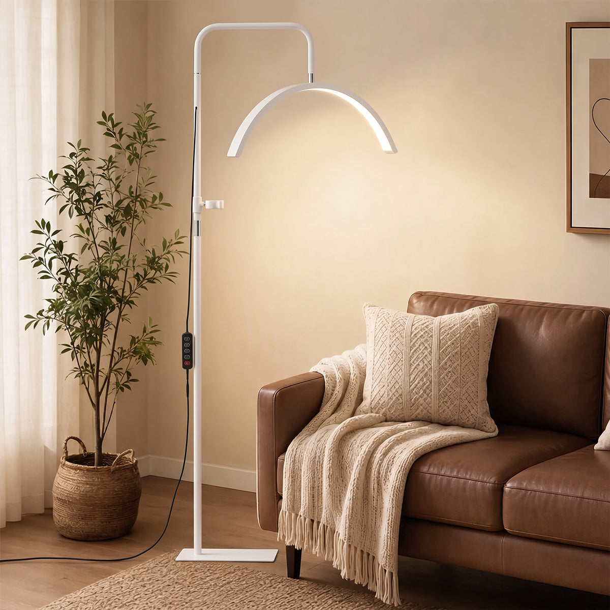 HOMCOM Half Moon Floor Lamp Dimmable 7 Color Rotating Makeup Vanity Light White