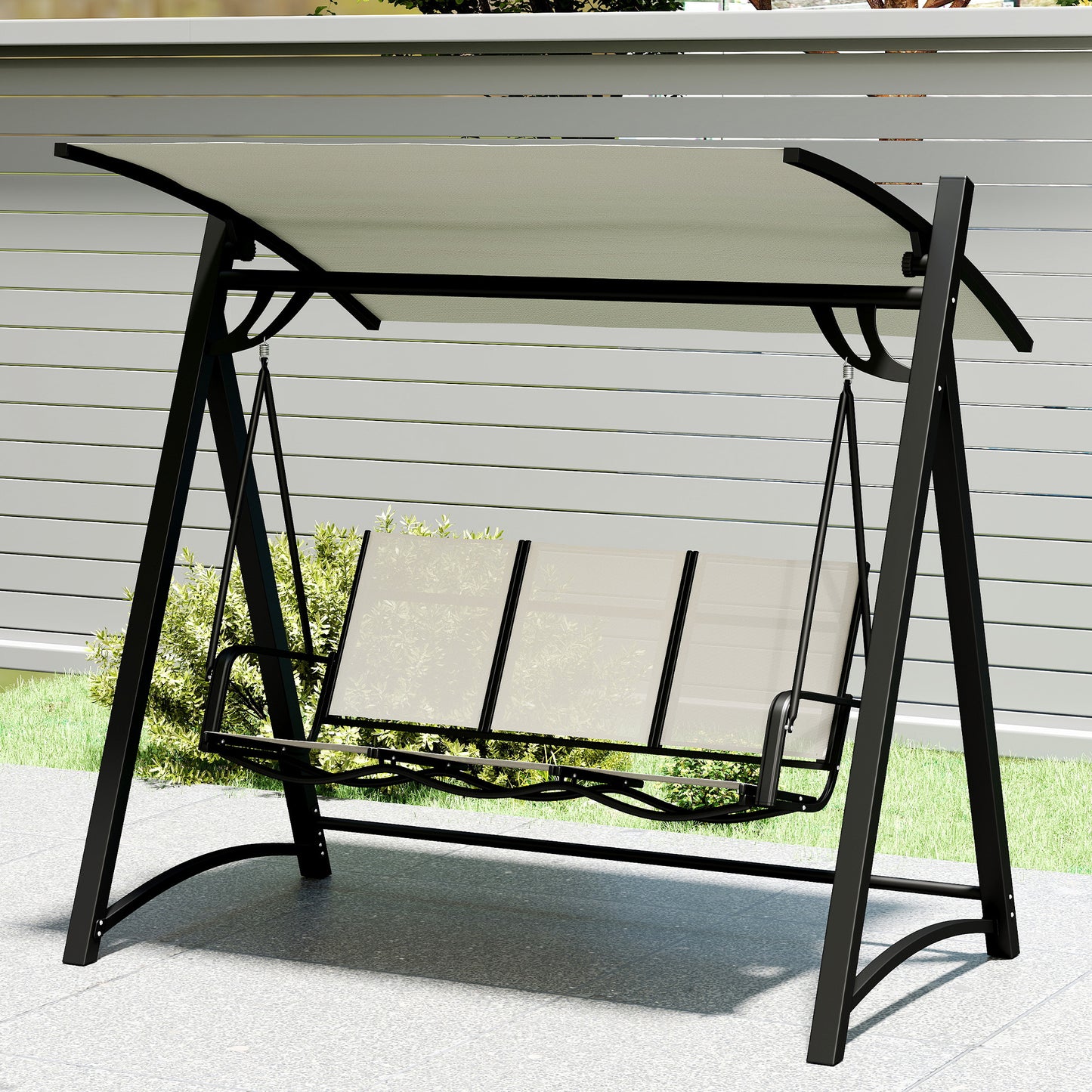 Outsunny 3 Seater Garden Swing Chair With Adjustable Tilting Canopy And Breathable Mesh Seat 360 Kg Capacity White