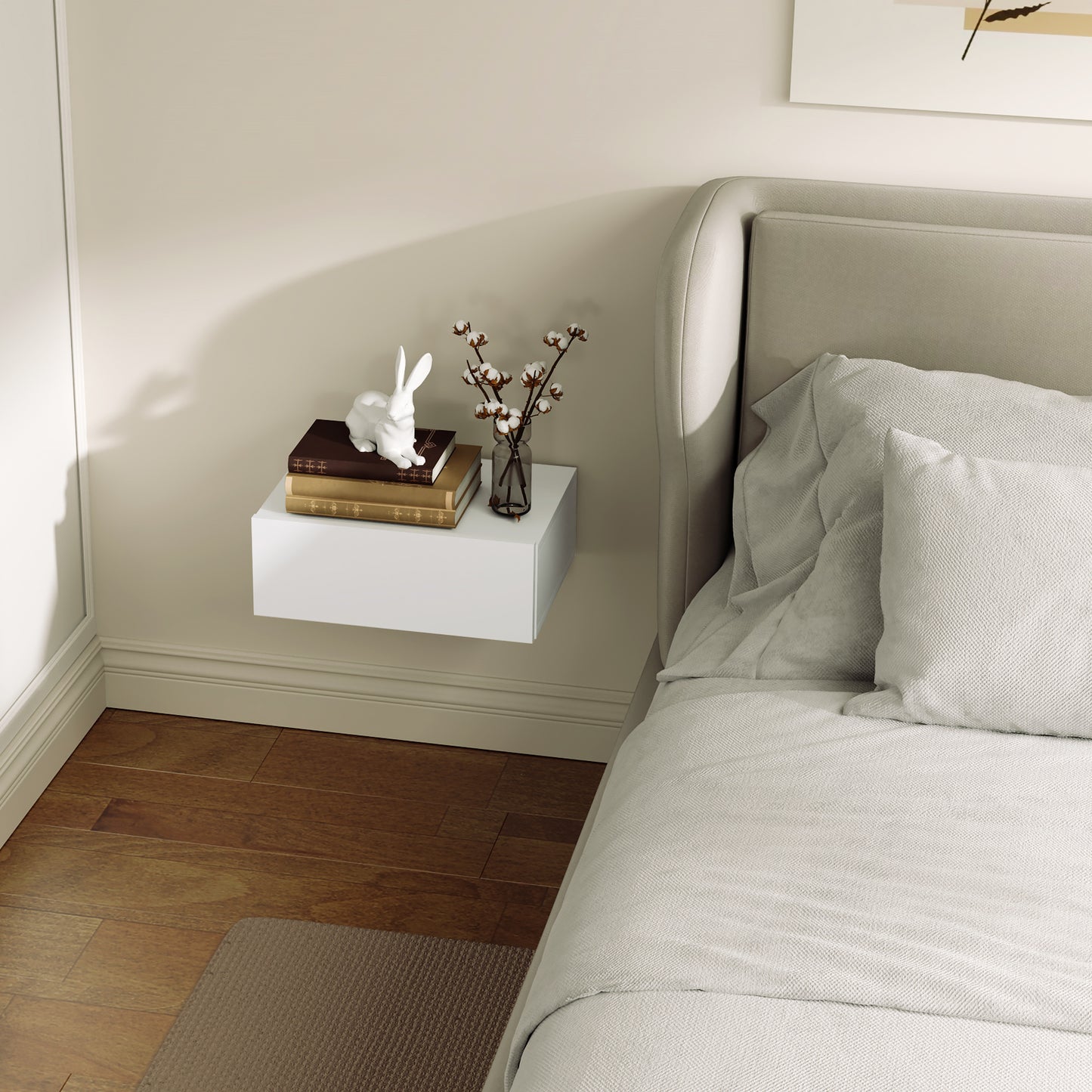 HOMCOM Floating Bedside Table Wall Mounted Nightstand With Storage Drawer White Finish