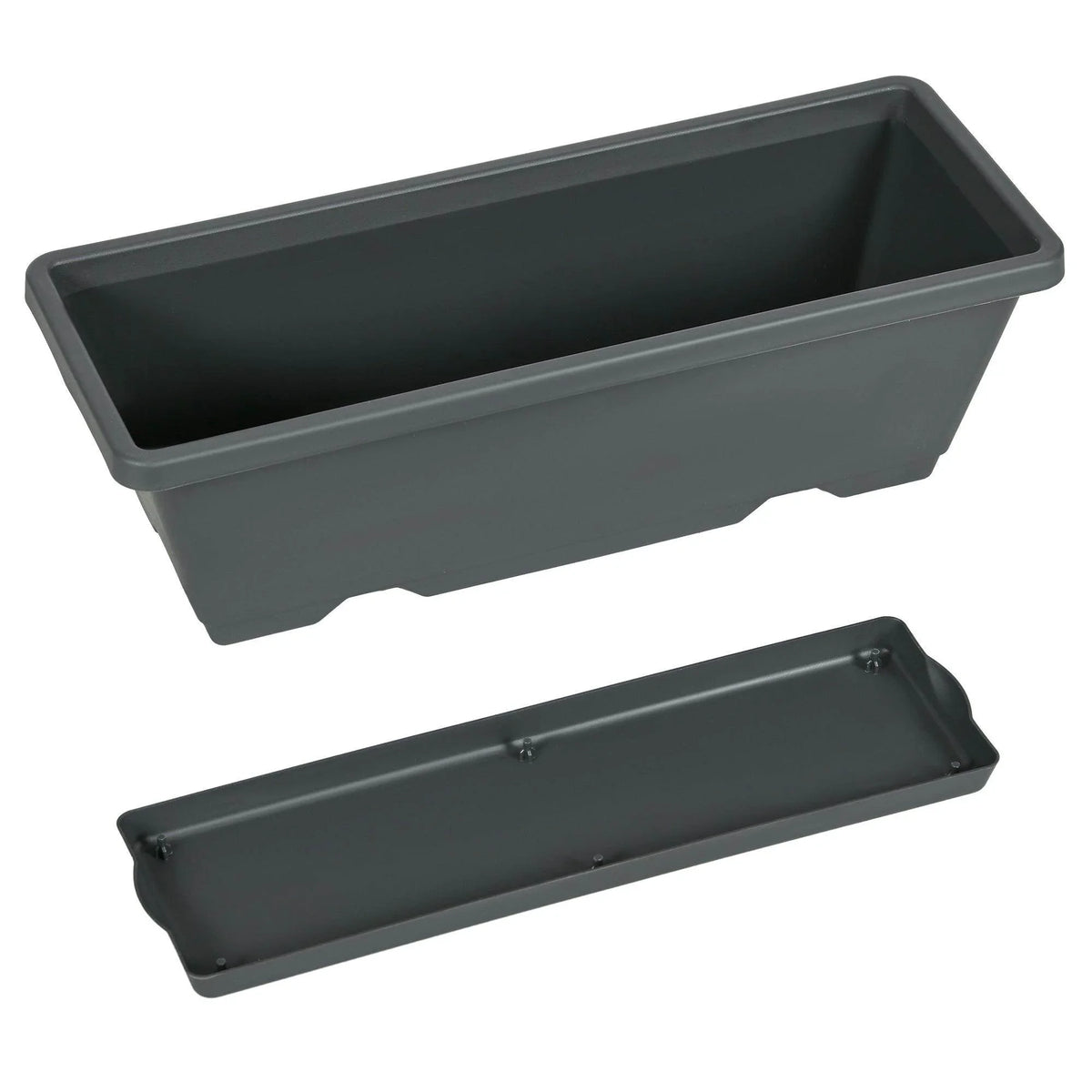 Grey rectangular planter box and matching tray, detachable for vertical garden