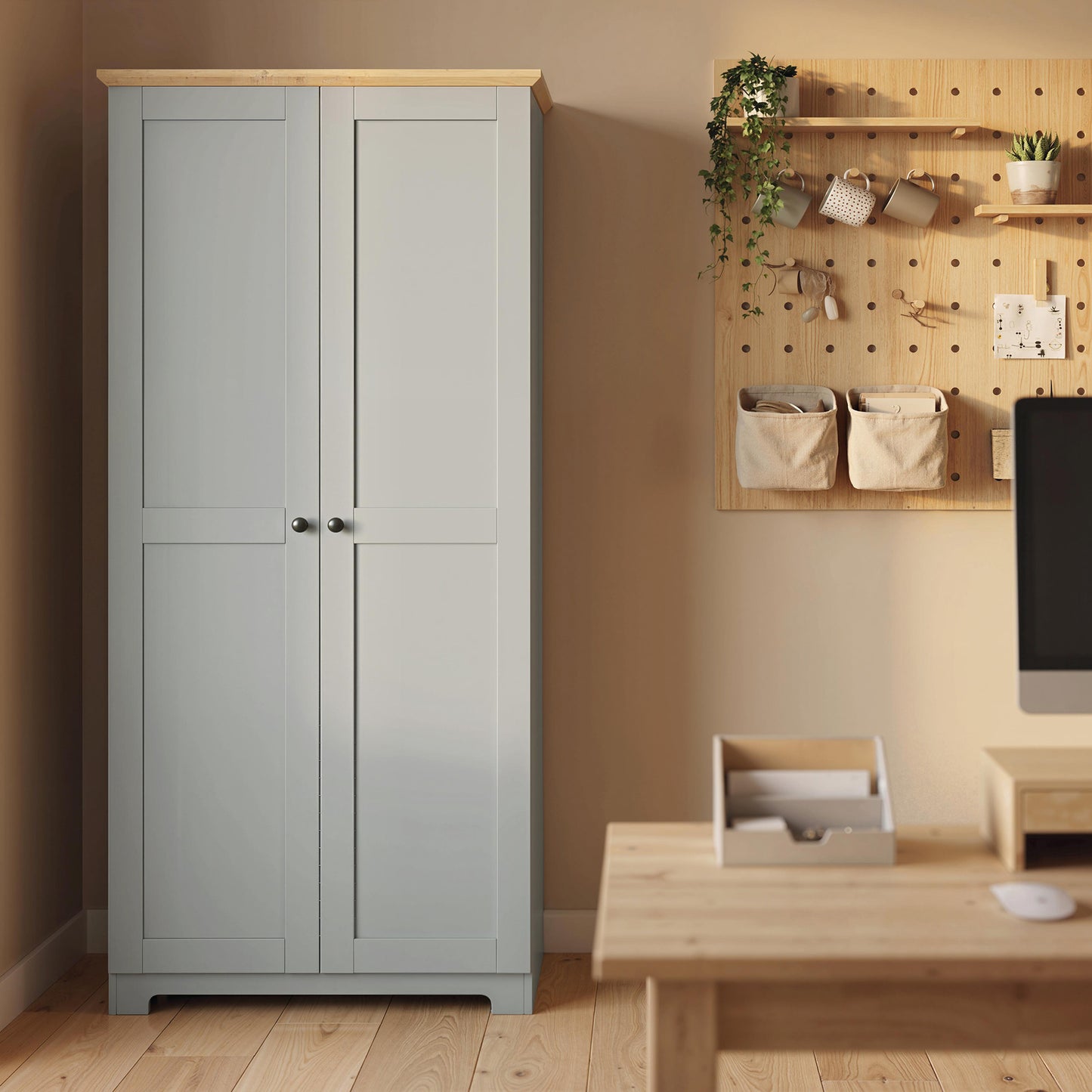 HOMCOM Kitchen Cupboard 172cm Freestanding Storage Cabinet With Doors And 4 Shelves Grey
