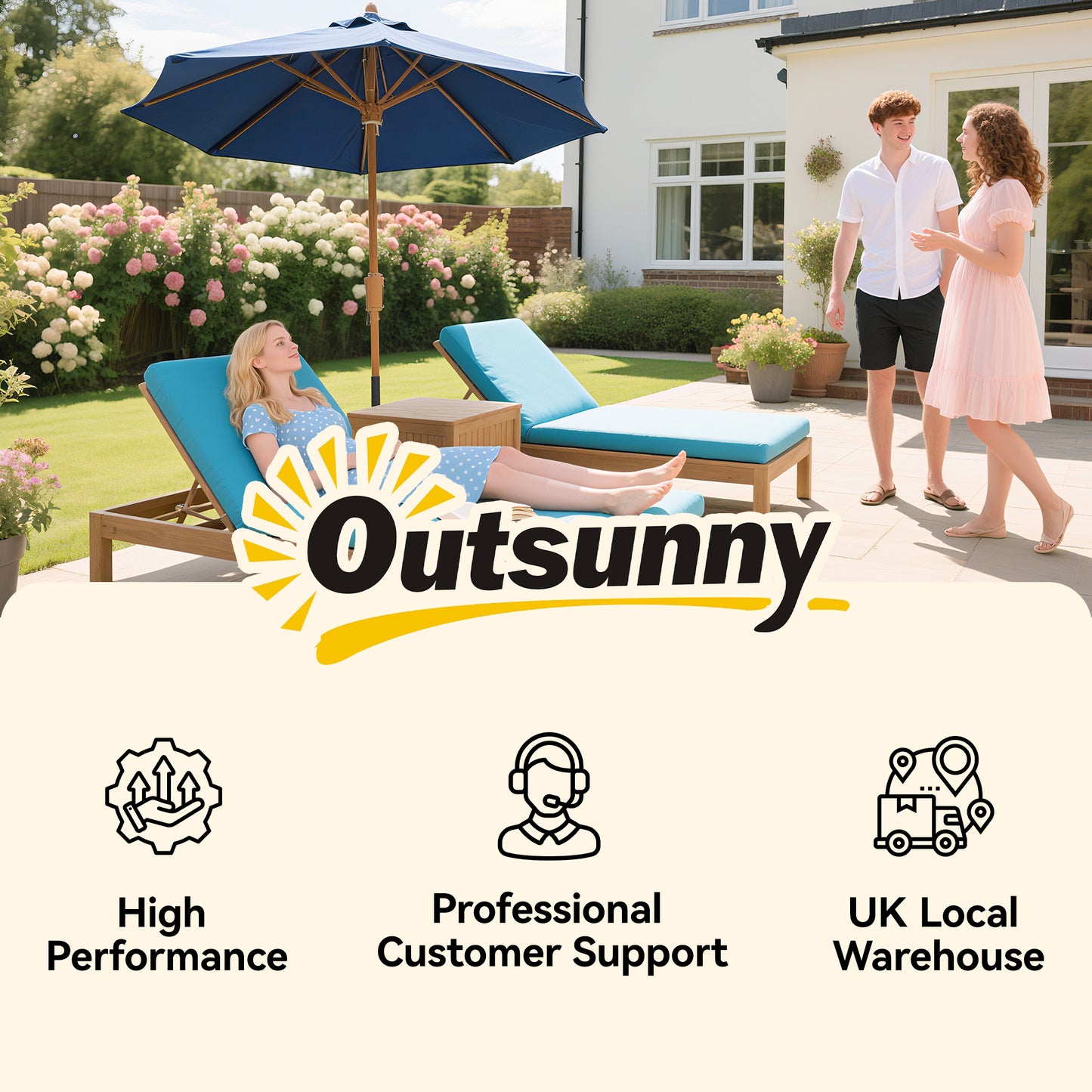 Outsunny 3m Wood Pole Parasol Umbrella Grey With Vented Canopy And Rope Pull Mechanism