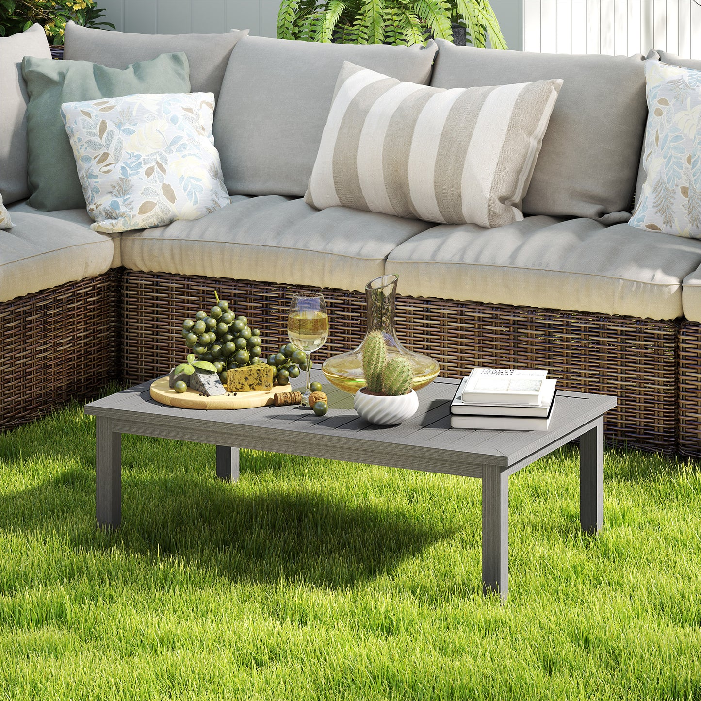 Outsunny 100 Cm By 60 Cm Aluminium Outdoor Coffee Table Grey All Weather Durable Garden Furniture
