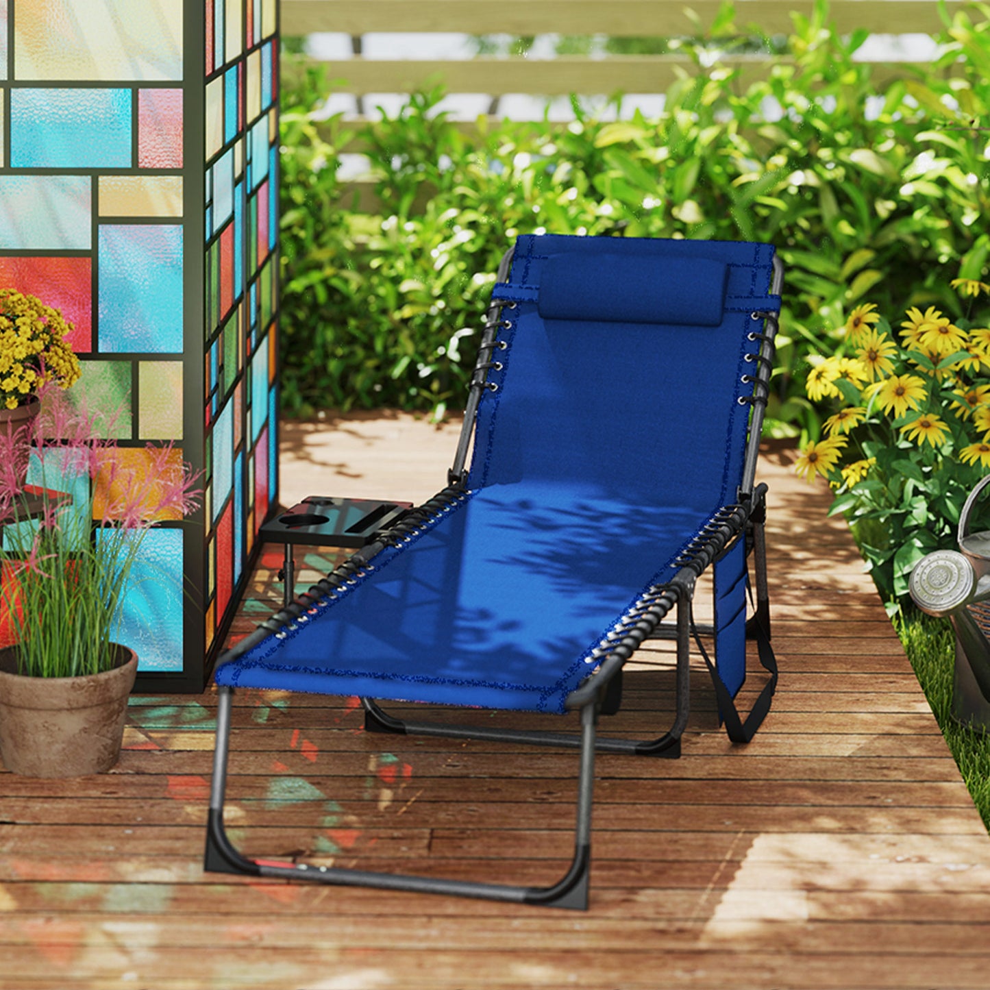 Outsunny Five Position Reclining Sun Lounger Dark Blue Patio Adjustable Lounger With Powder Coated Steel Frame