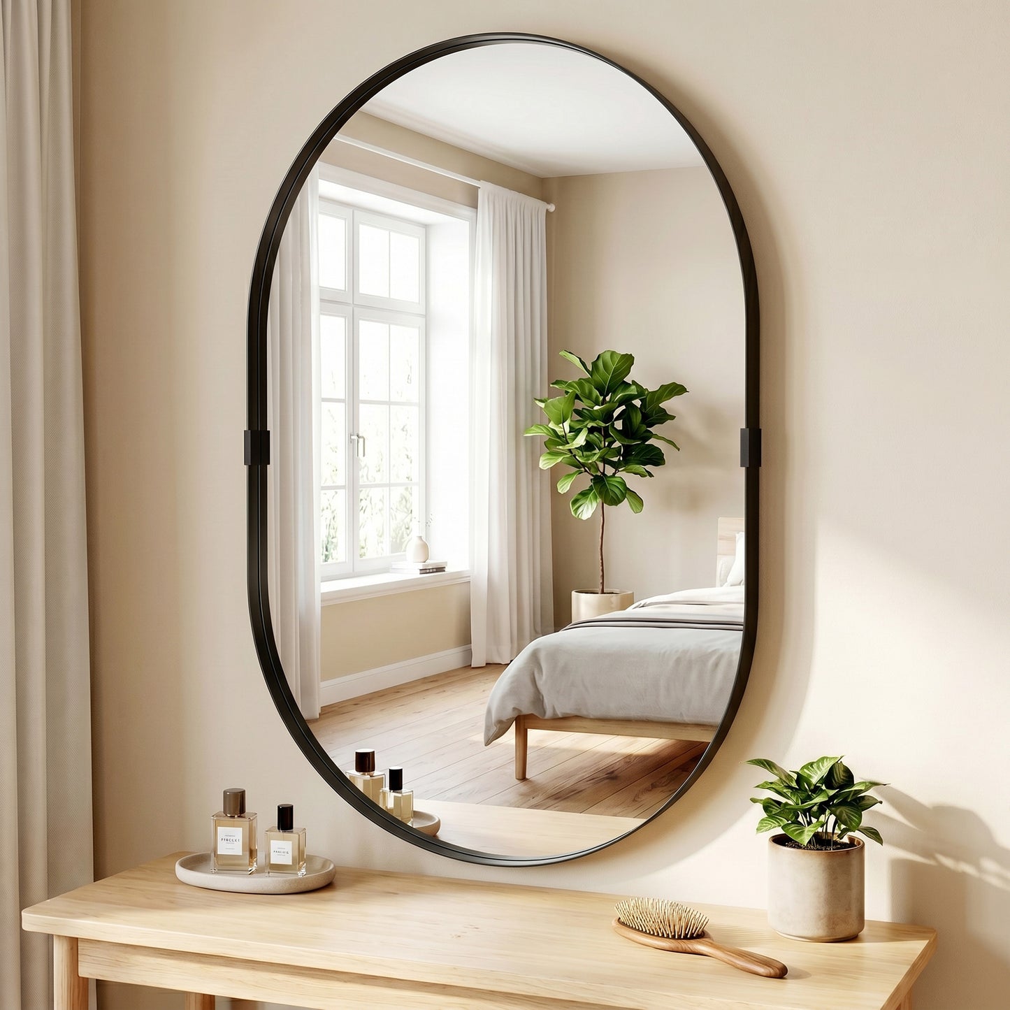 HOMCOM Wall Mirror Bathroom with Elevated Aluminium Frame 60 x 90 cm Black Runway Shape for Hallway or Lounge