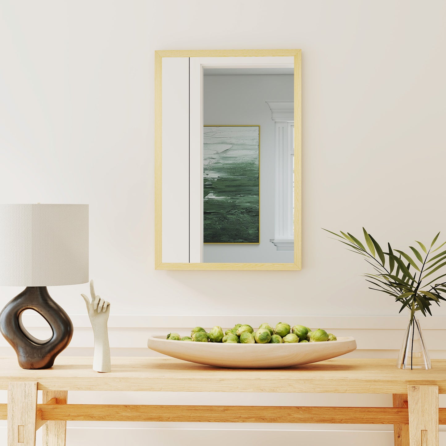 HOMCOM Wall Mounted Mirror 60 x 40 cm Natural Wood Finish for Bathroom Living Room Bedroom Hallway
