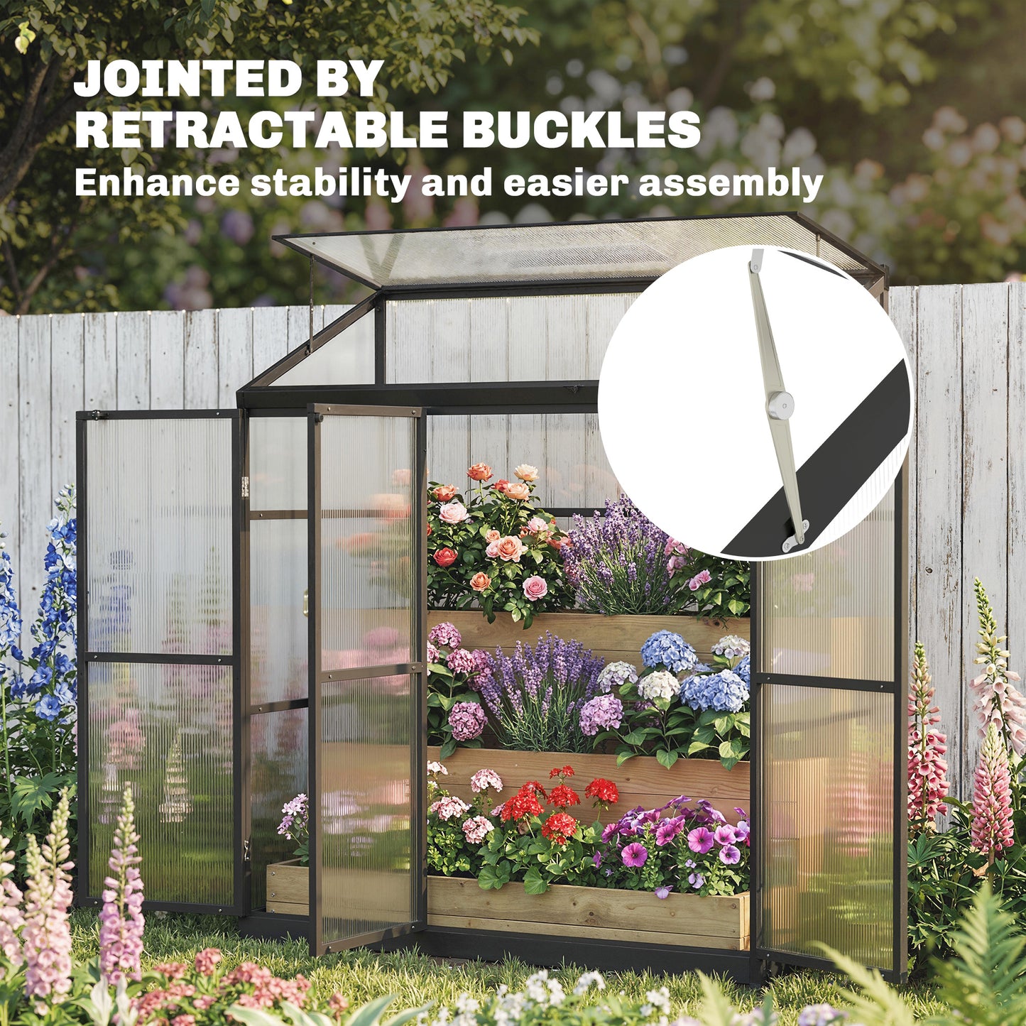 Outsunny Polycarbonate Greenhouse With Three Hinged Doors Top Vent Lean To Walk In 6 X 1.5ft Black