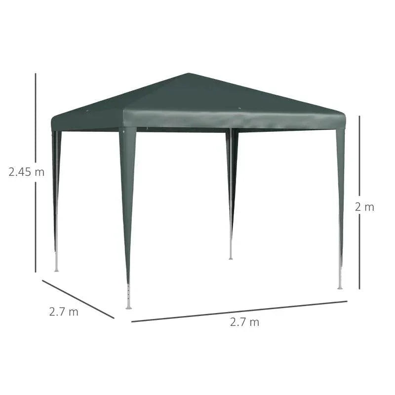 Dark green gazebo canopy with hanging side panels and four corner legs