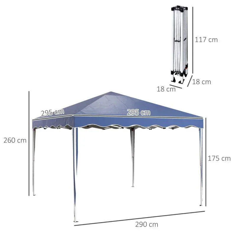 Blue pop-up gazebo 290x295 cm with adjustable height legs, silver frame