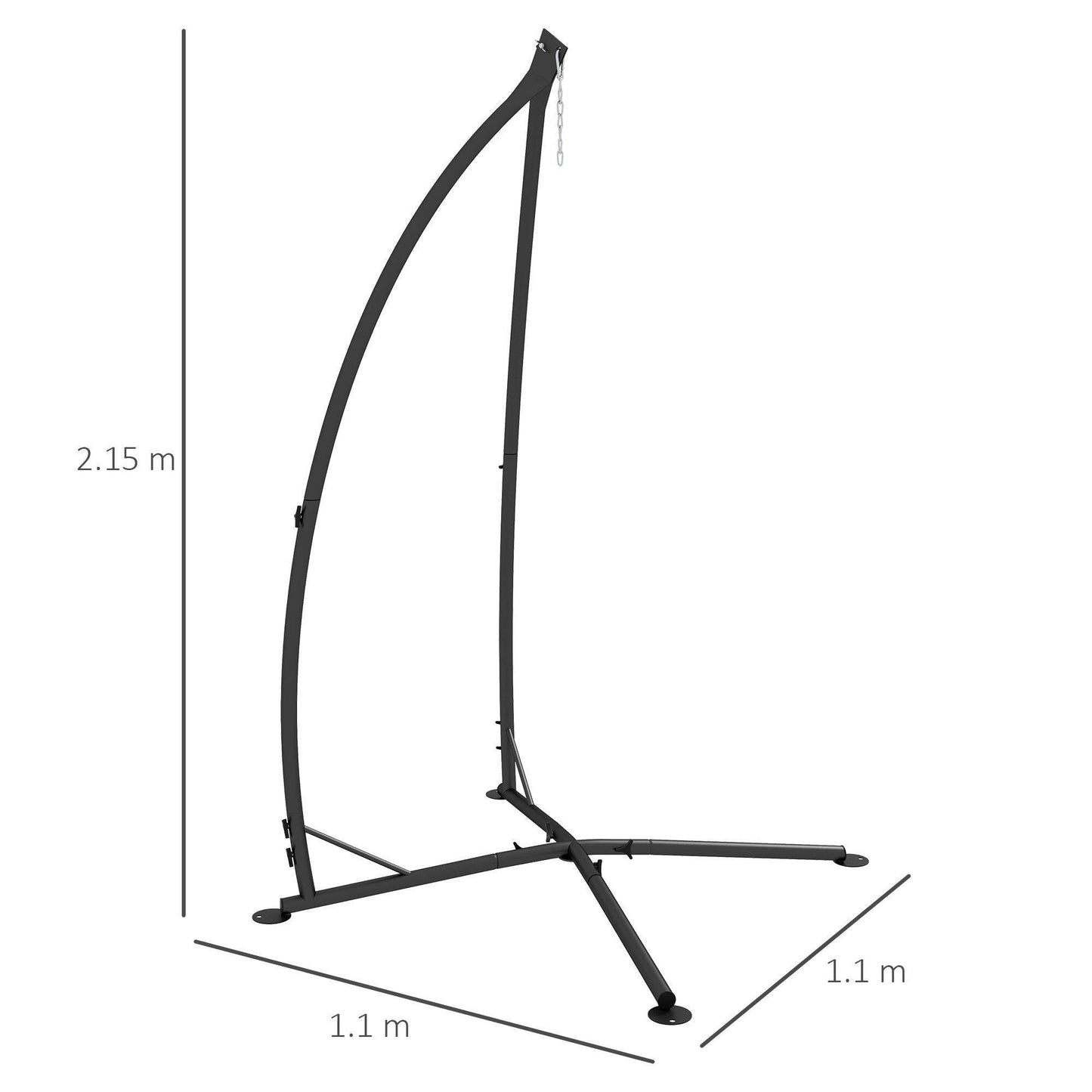 Black hammock chair stand frame with arched legs and chain hanger, full view