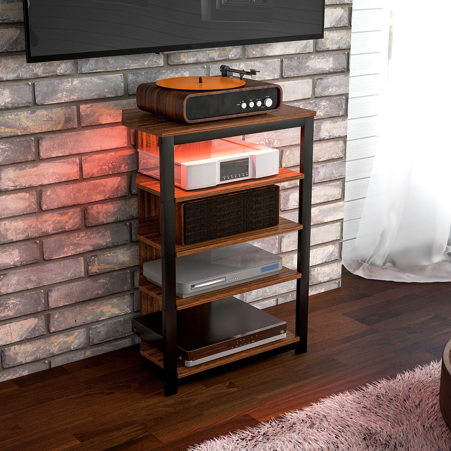 HOMCOM 4 Tier Corner TV Stand With Storage And LED Lights For TVs Up To 29 Inches Living Room Bedroom