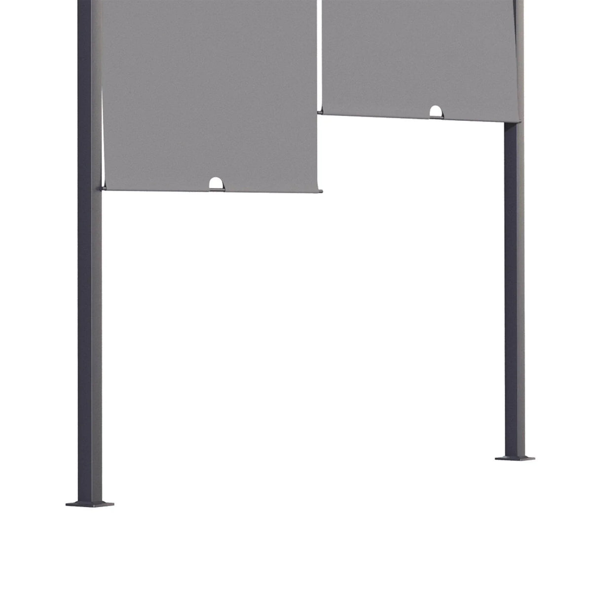Grey pergola support legs with two side canopy panels