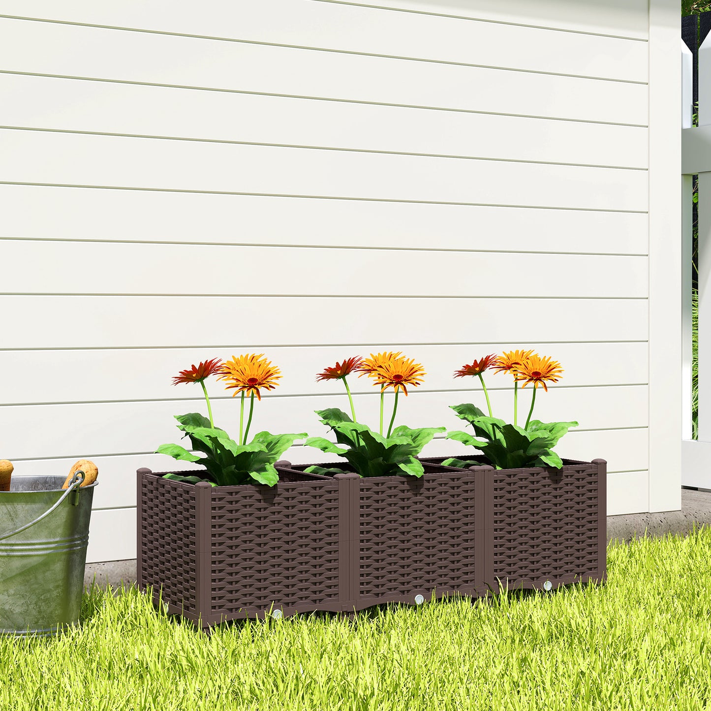 Outsunny Plastic Raised Garden Bed With Legs Self Watering Elevated Planter Boxes With Drainage Holes And Plugs