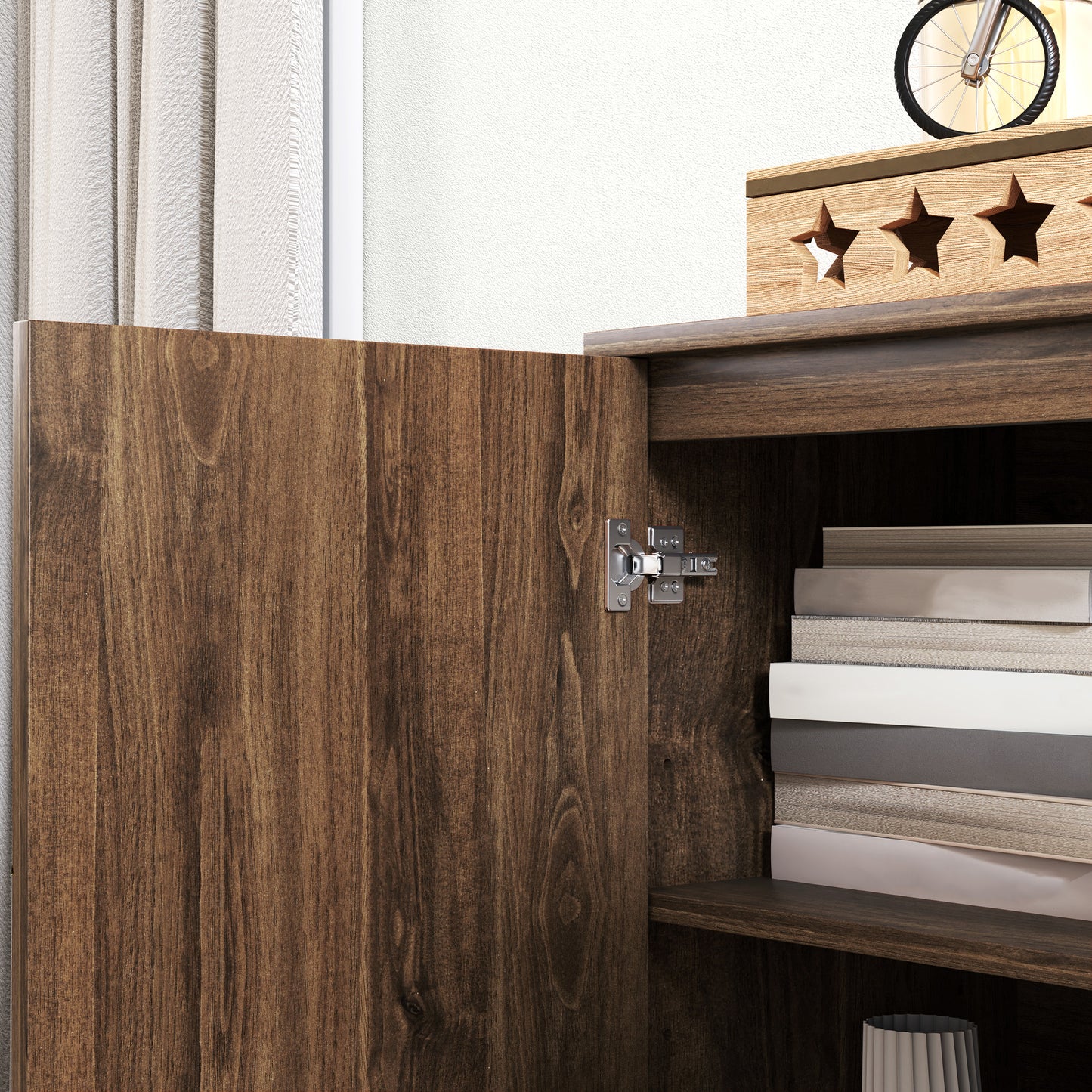 HOMCOM Modern Luxury Sideboard Cabinet With Golden Lines, Adjustable Shelf, Steel Harpin Legs, Brown