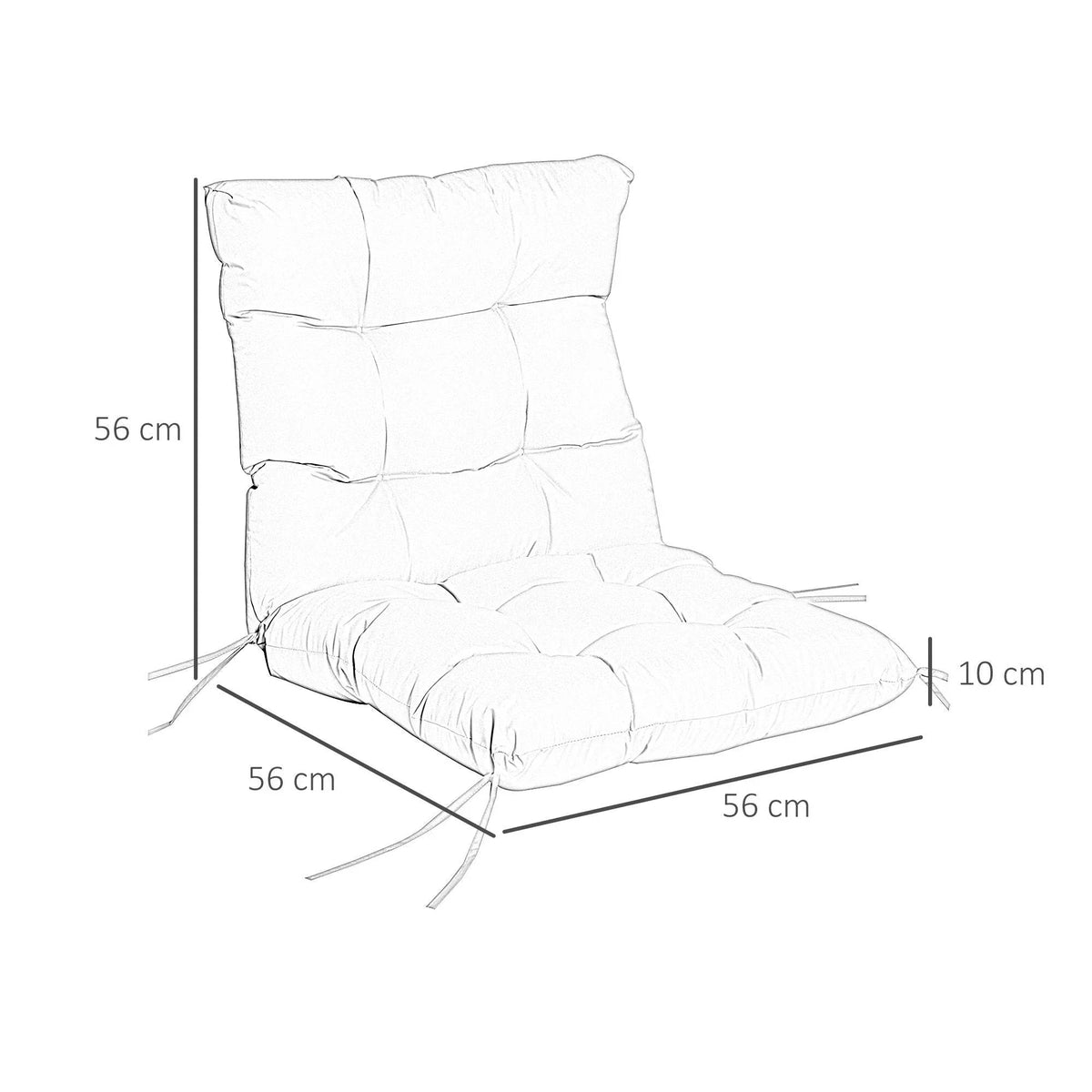 Light grey chair cushion with backrest, tufted padded seat with tied corners