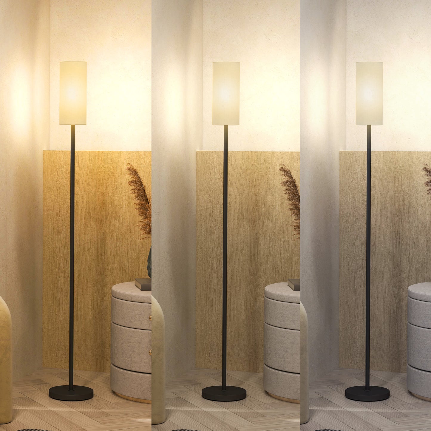 HOMCOM Floor Lamp For Living Room Modern Standing Lamp With Linen Shade And Foot Switch Minimalist Tall Pole White