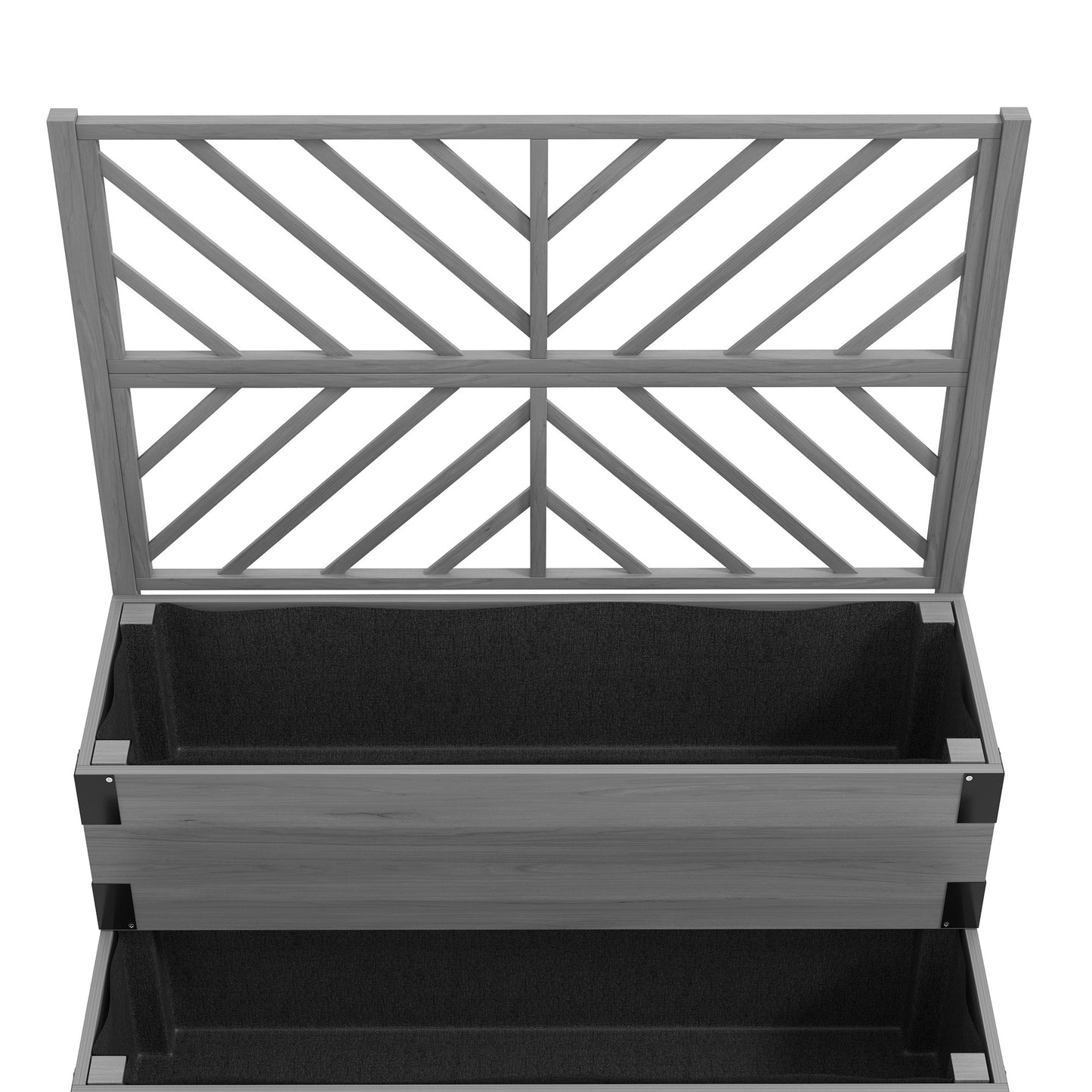 Outsunny Raised Garden Bed With Trellis Two-Tier Wooden Elevated Planter Box For Vegetables Flowers Herbs Grey
