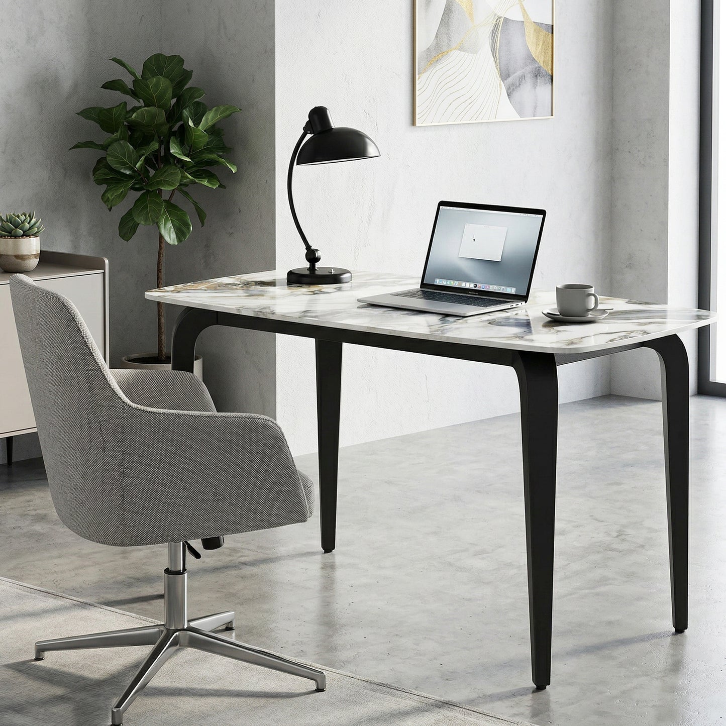 HOMCOM 4 Seat Dining Table With Sintered Stone Top And Heat Resistant Metal Legs White Modern Kitchen Table