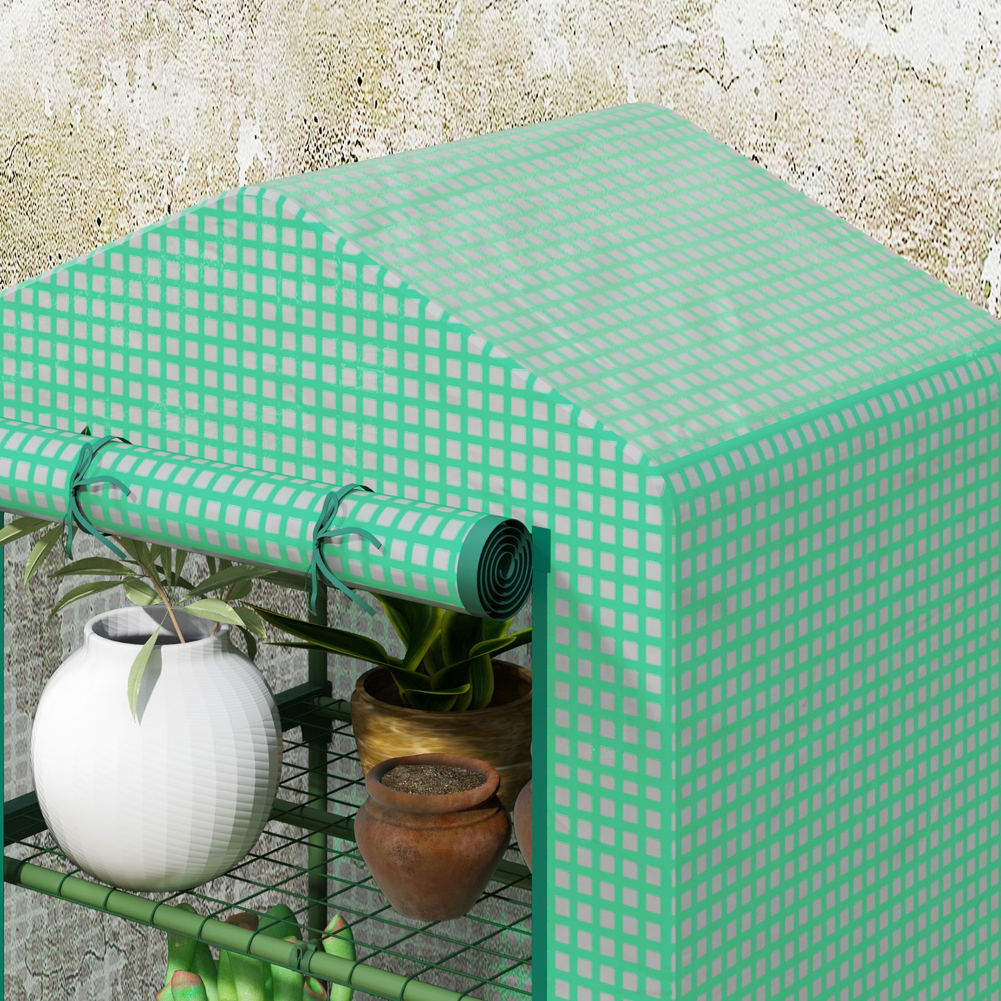 Outsunny 3 Tier Mini Greenhouse Portable Garden Grow House With Roll Up Door And Wire Shelves 69x49x125 Cm Green