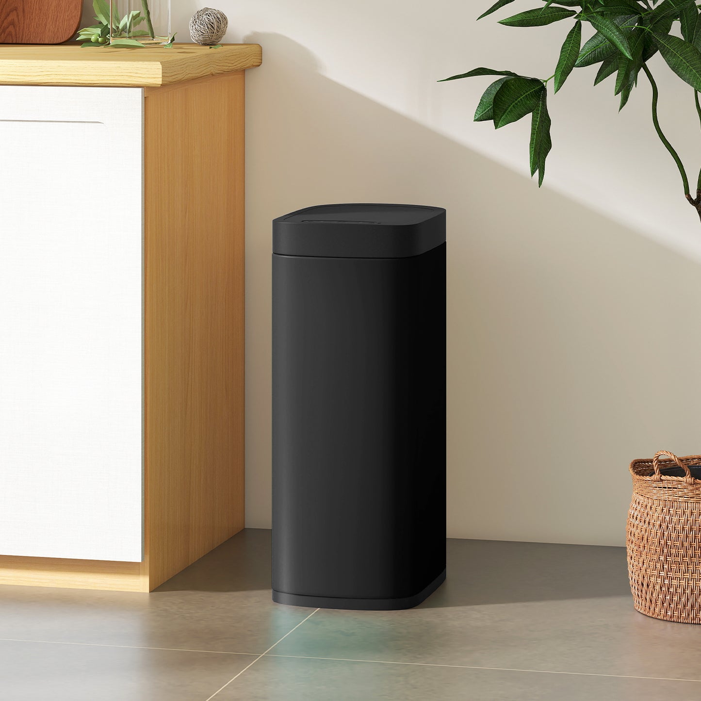 HOMCOM 50L Sensor Bin Automatic Trash Can With Manual Override Battery Powered Inner Bucket Free For Kitchen And Bedroom