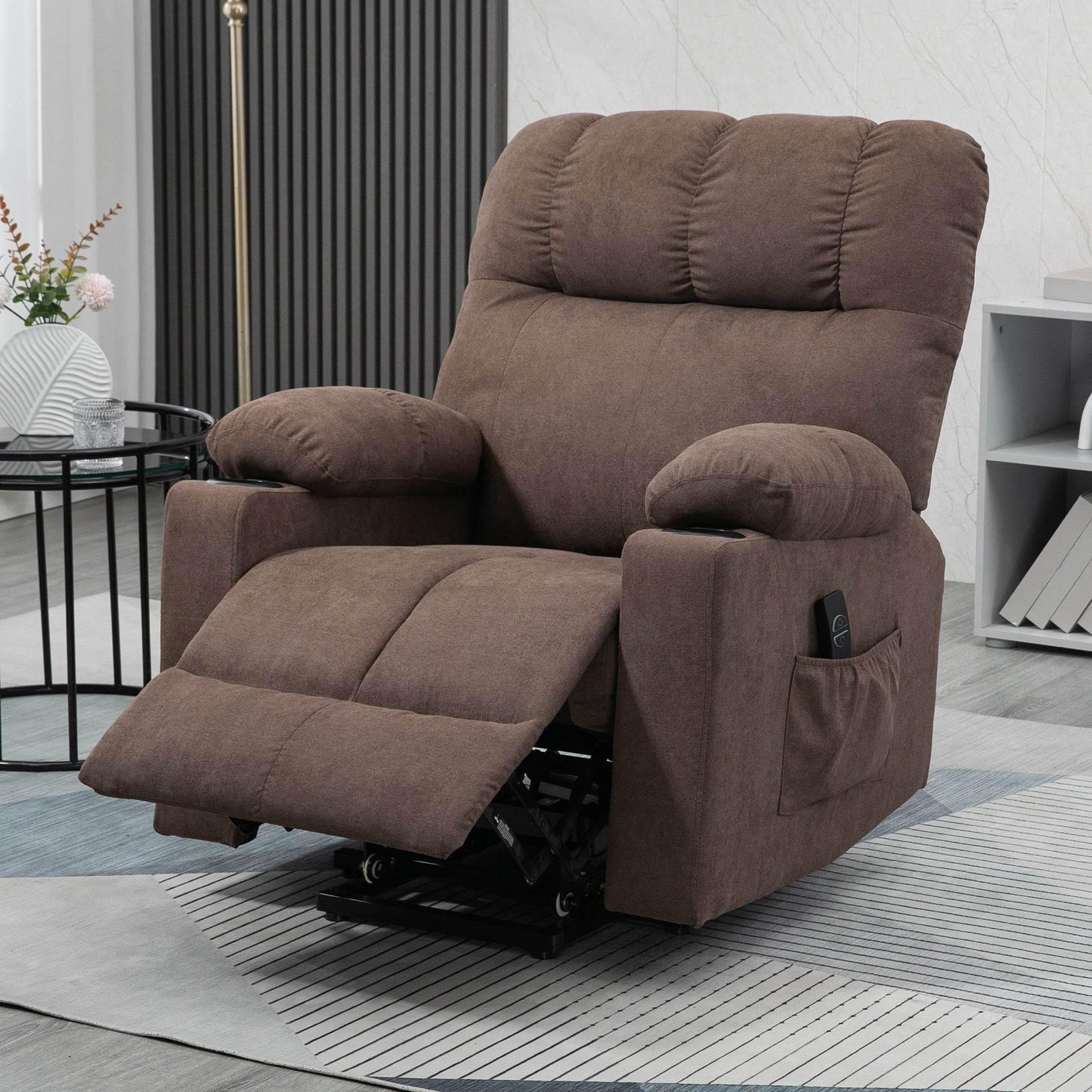 HOMCOM Power Lift Recliner Chair for Seniors with Remote Control - Dark Brown Upholstery - ALL4U RETAILER LTD
