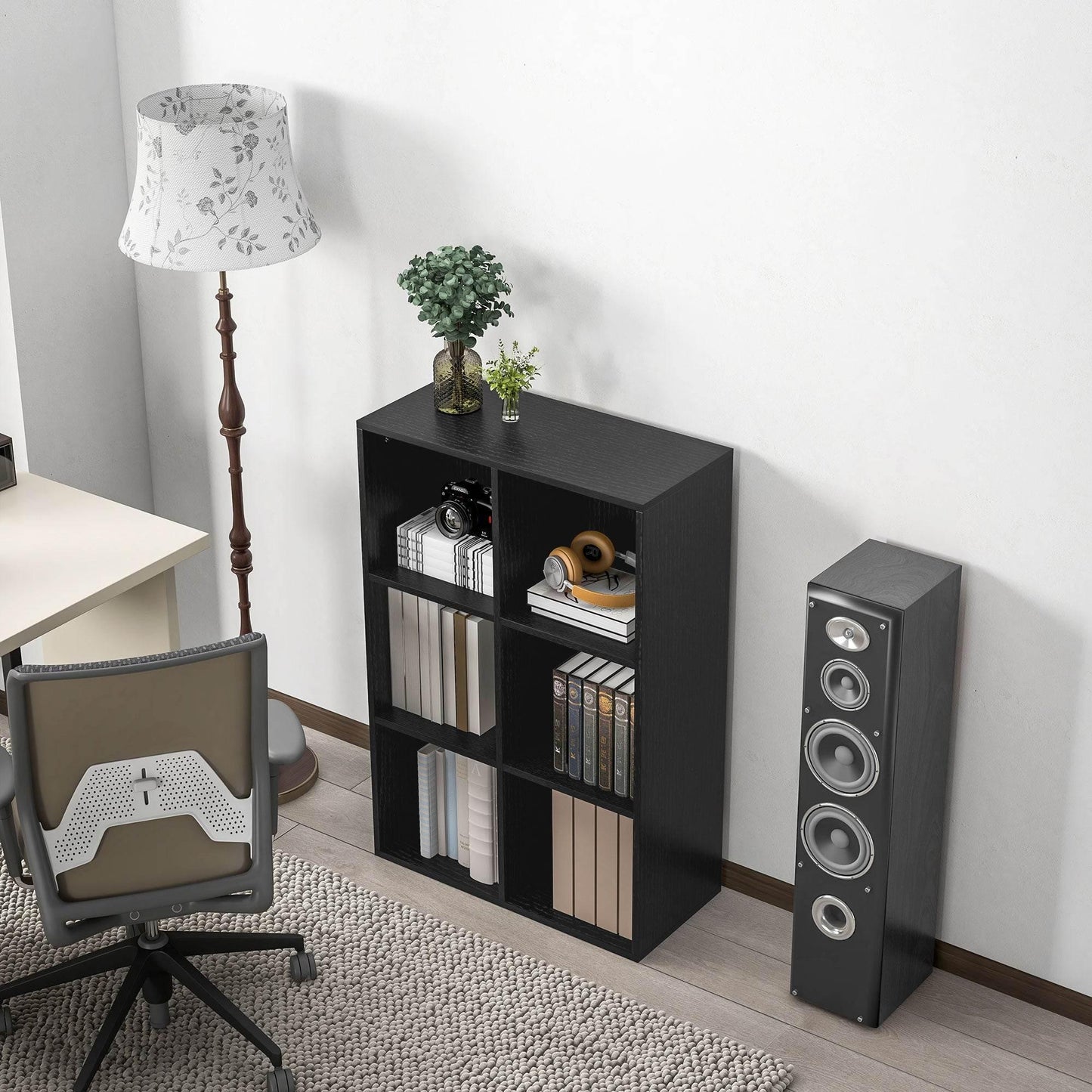 HOMCOM Modern Six-Cube Storage Shelf - Black Finish - ALL4U RETAILER LTD